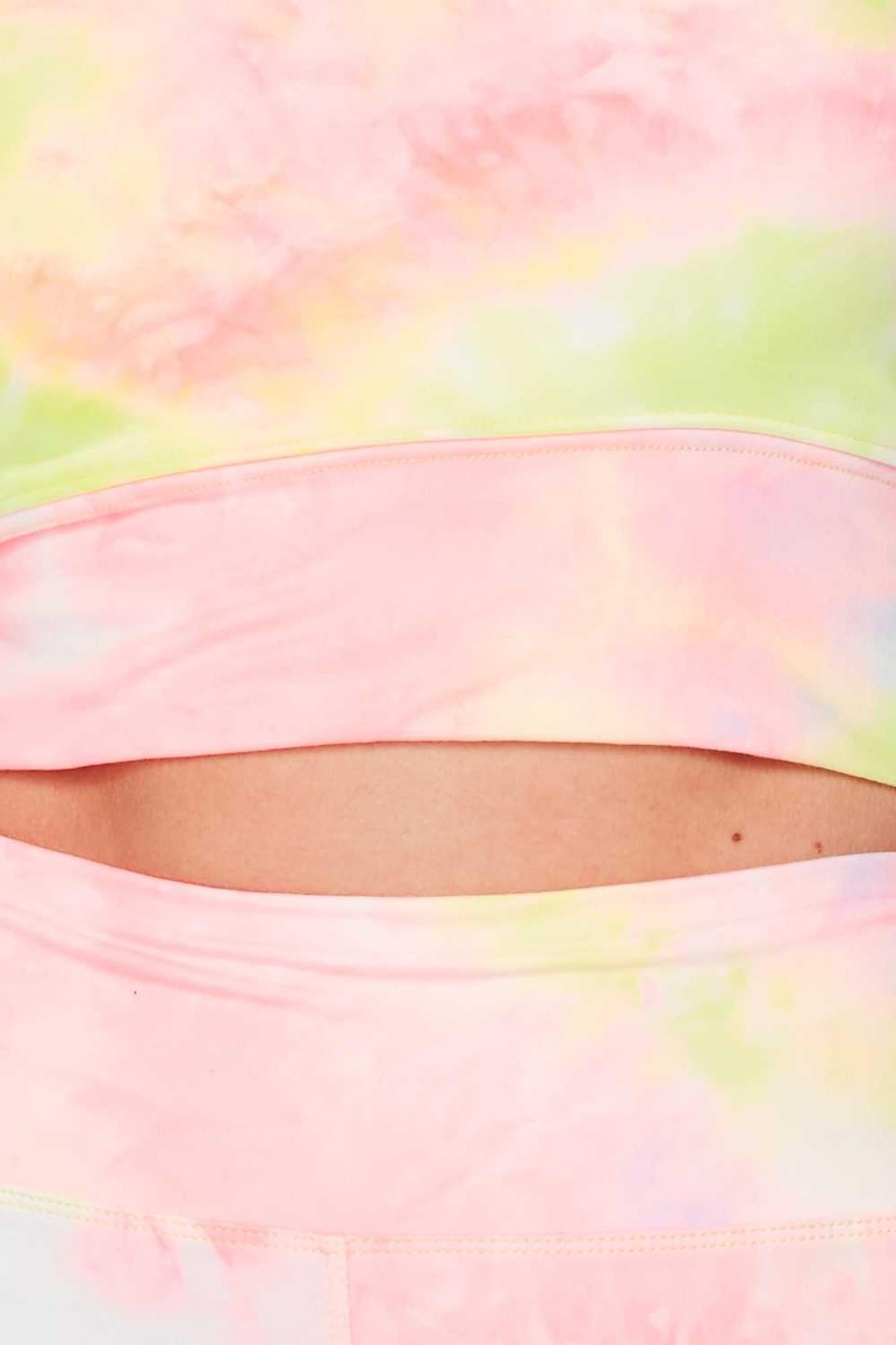 Tie Dye 2 Piece High Waisted Biker Shorts and Crop Top Set