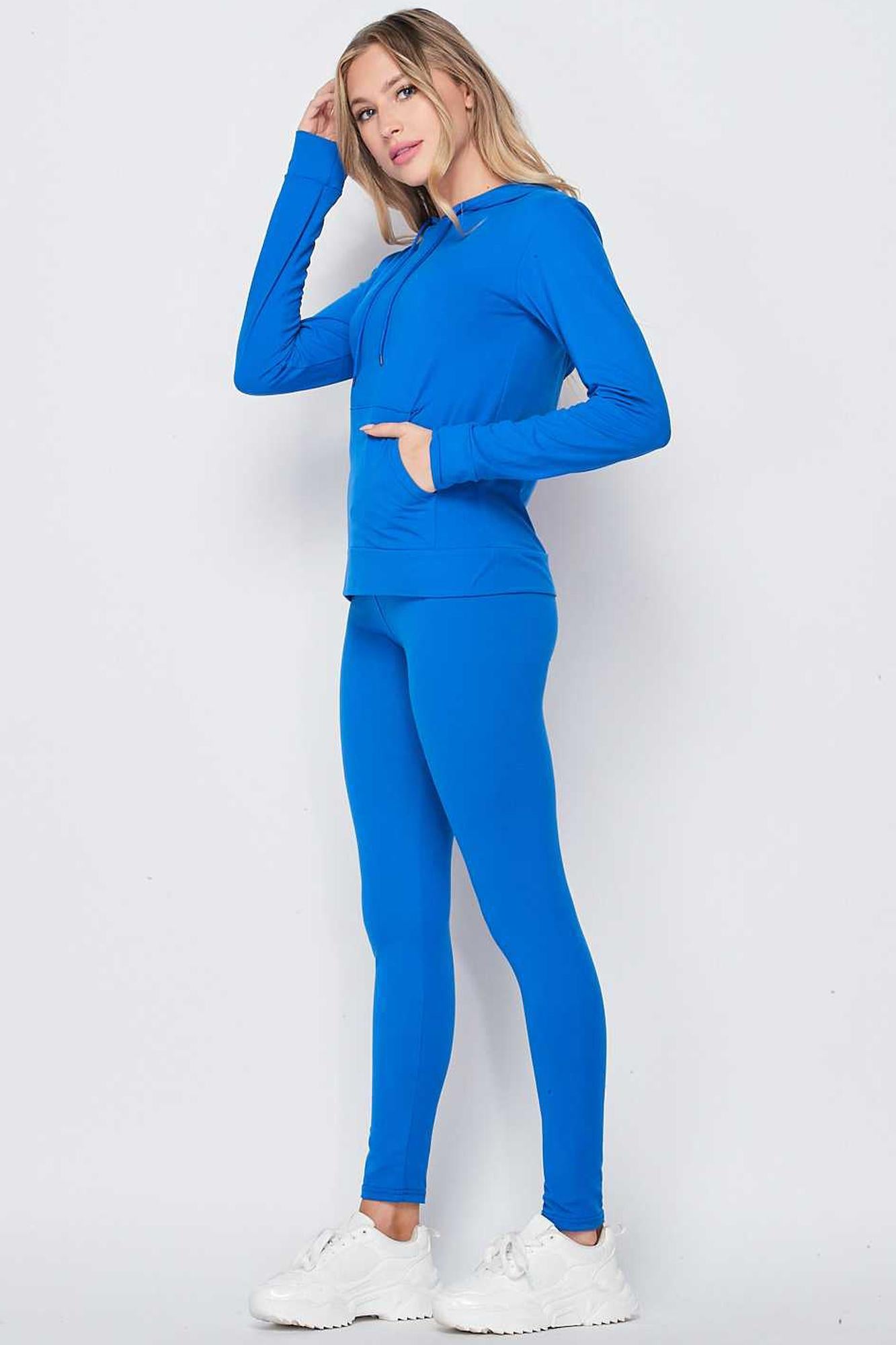 Solid 2 Piece Buttery Smooth Leggings and Pullover Hoodie Set