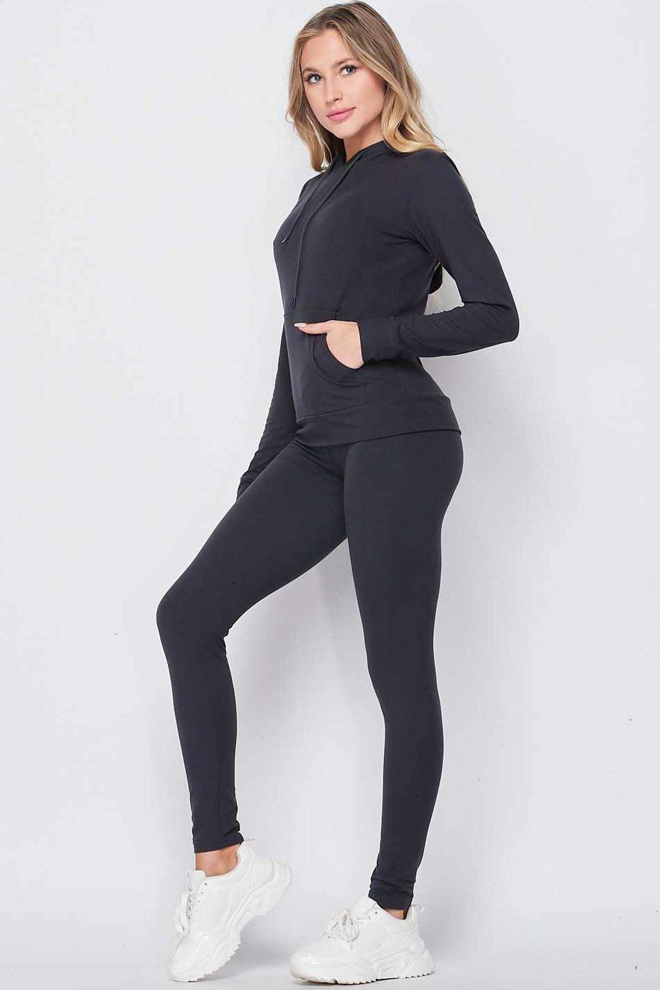 Solid 2 Piece Buttery Smooth Leggings and Pullover Hoodie Set