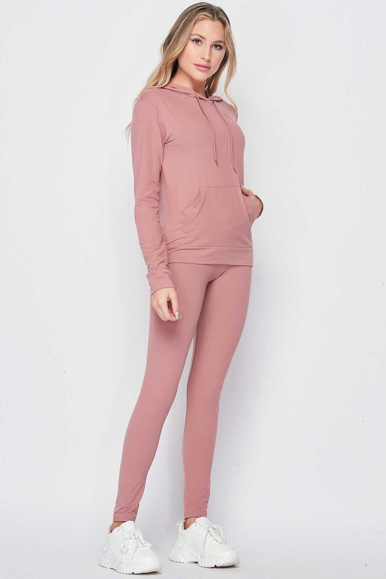 Solid 2 Piece Buttery Smooth Leggings and Pullover Hoodie Set