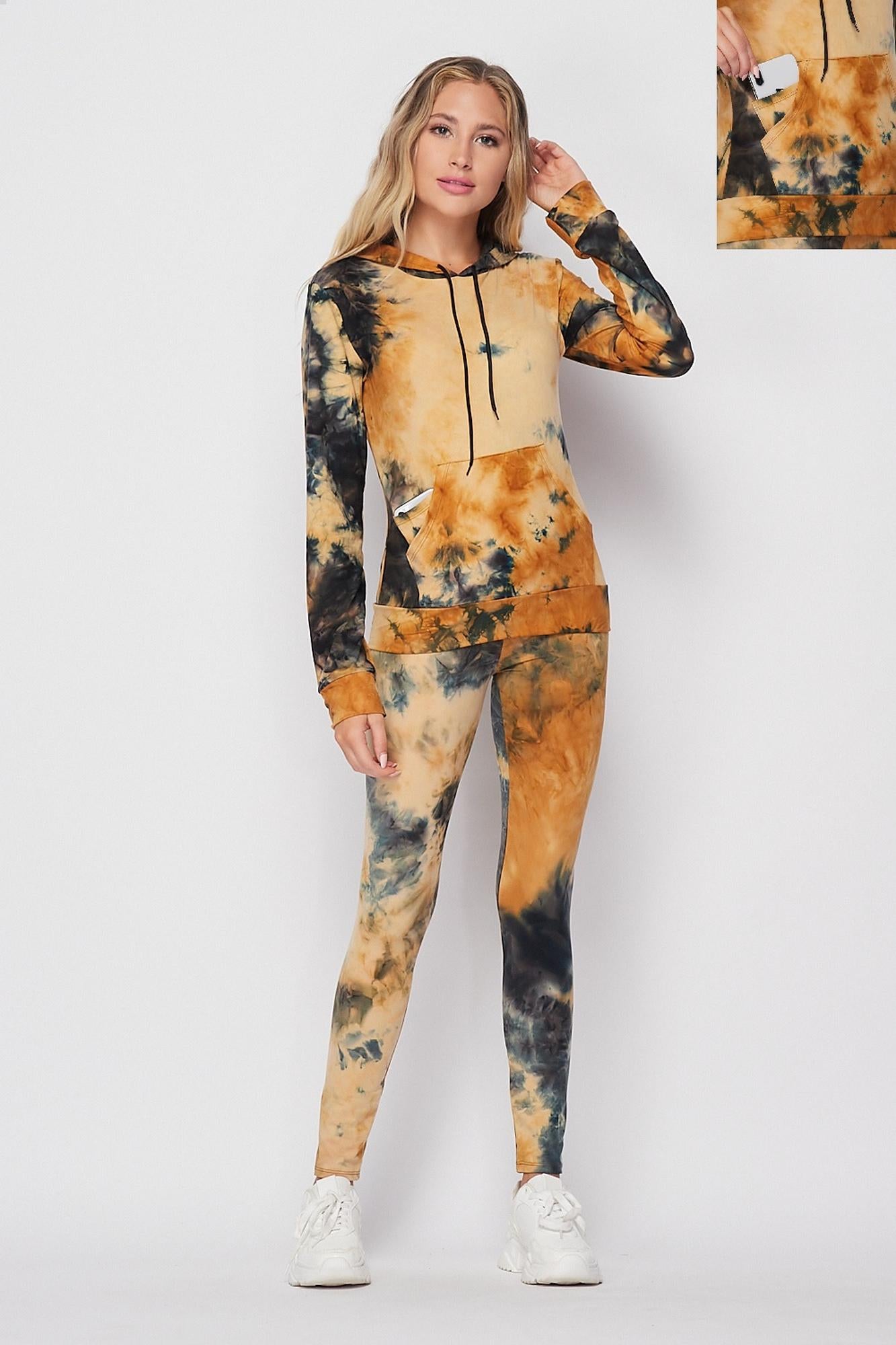 Tie Dye 2 Piece Leggings and Hooded Jacket Set