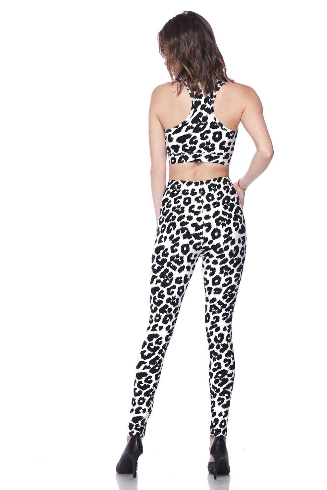 Brushed Ivory Spotted Leopard Bra and Leggings Set