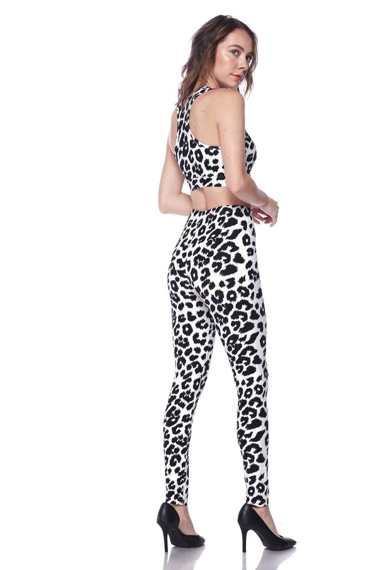 Brushed Ivory Spotted Leopard Bra and Leggings Set