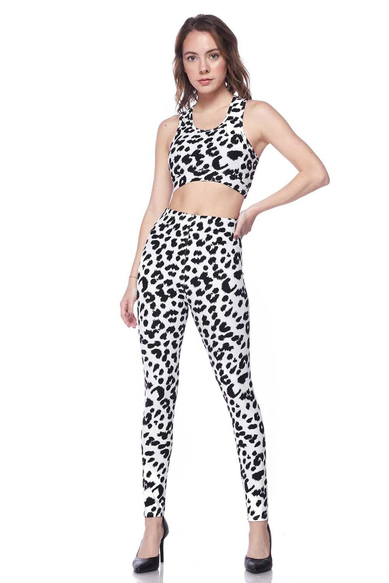 Brushed Ivory Spotted Leopard Bra and Leggings Set