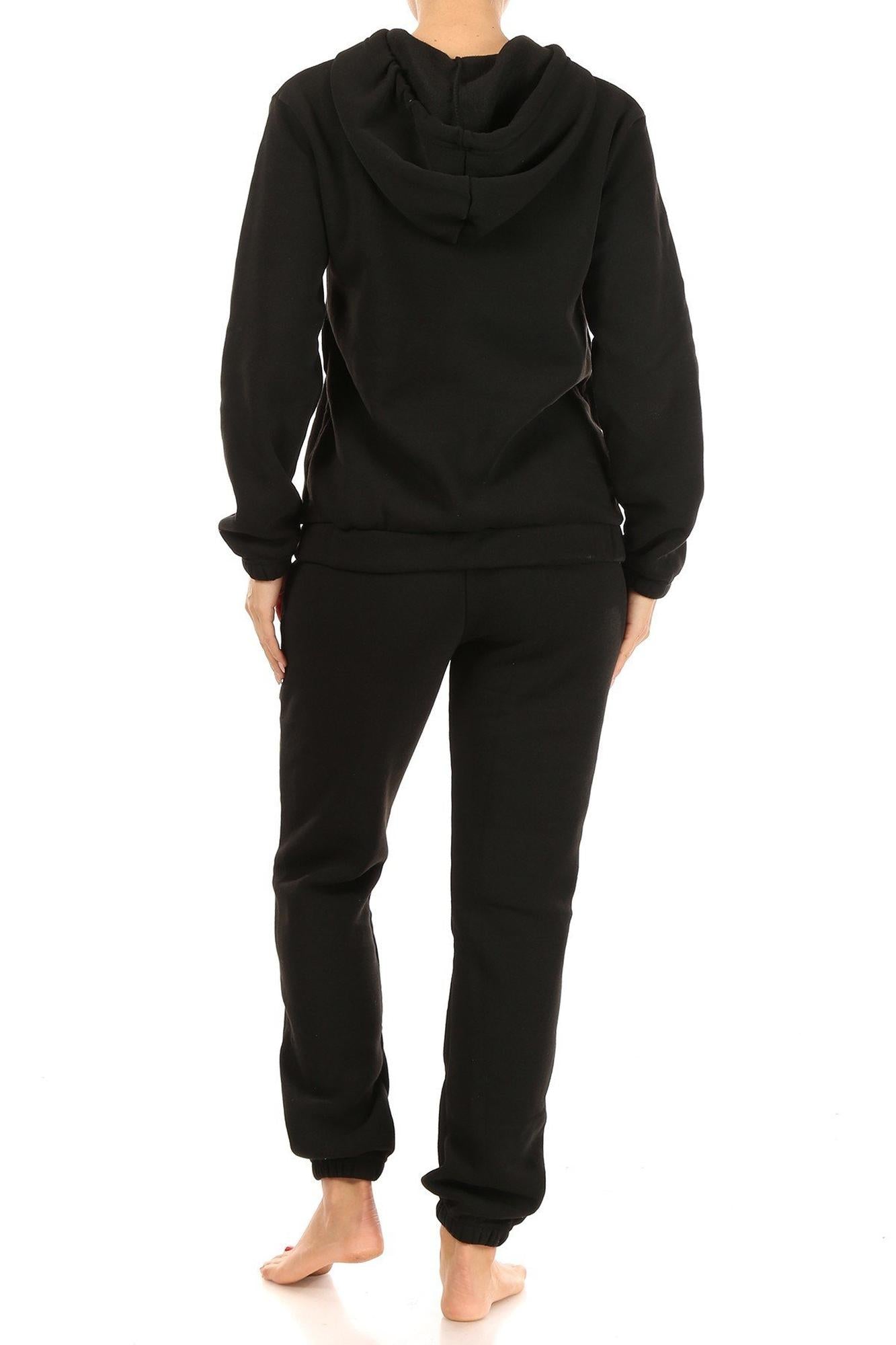 2 Piece Solid Fleece Lined French Terry Joggers and Hoodie Set