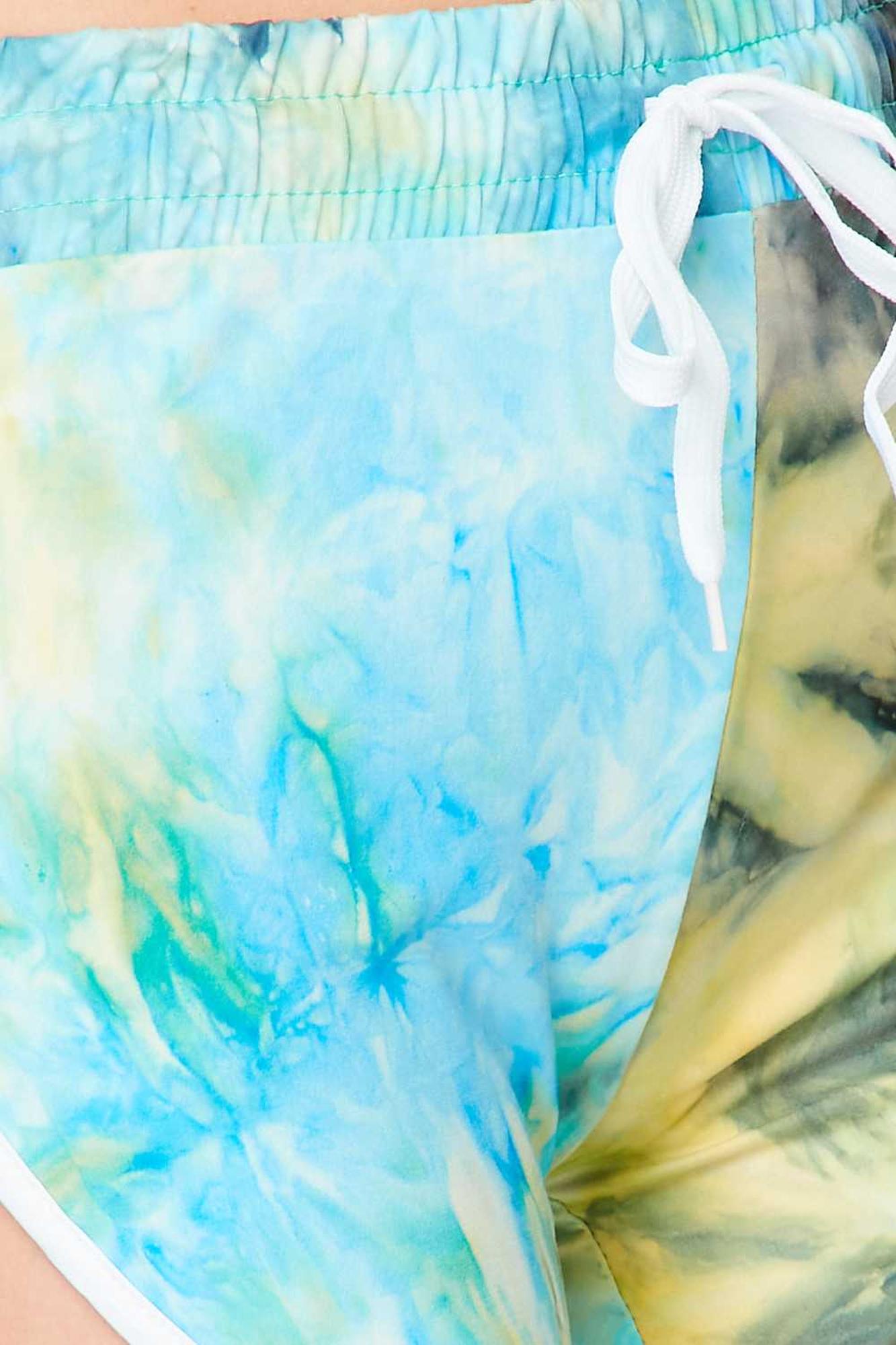 Buttery Smooth Blue Tie Dye Side Striped Drawstring Waist Dolphin Shorts