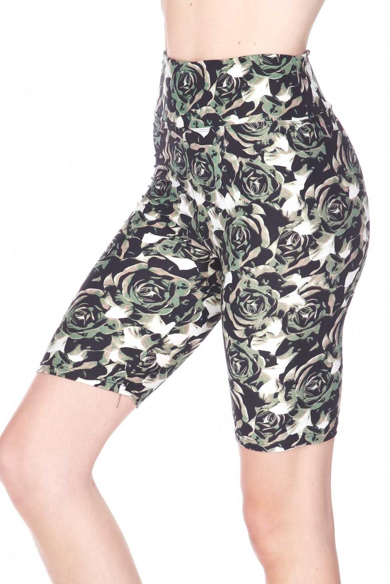 Buttery Soft Olive Rose Shorts - 3 Inch (One Size Regular,Olive)