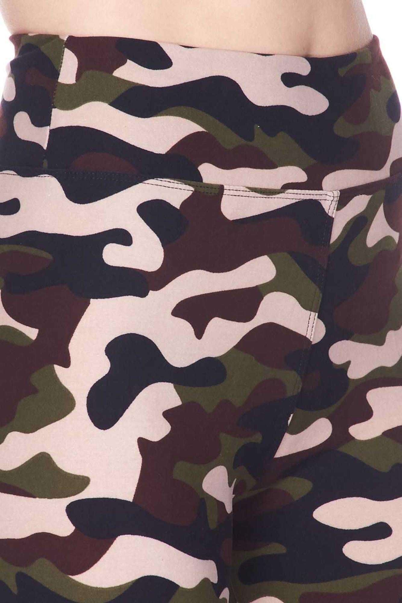 Buttery Soft Flirty Camouflage Biker Shorts - 3 Inch Waist Band (One Size Regular,Brown)