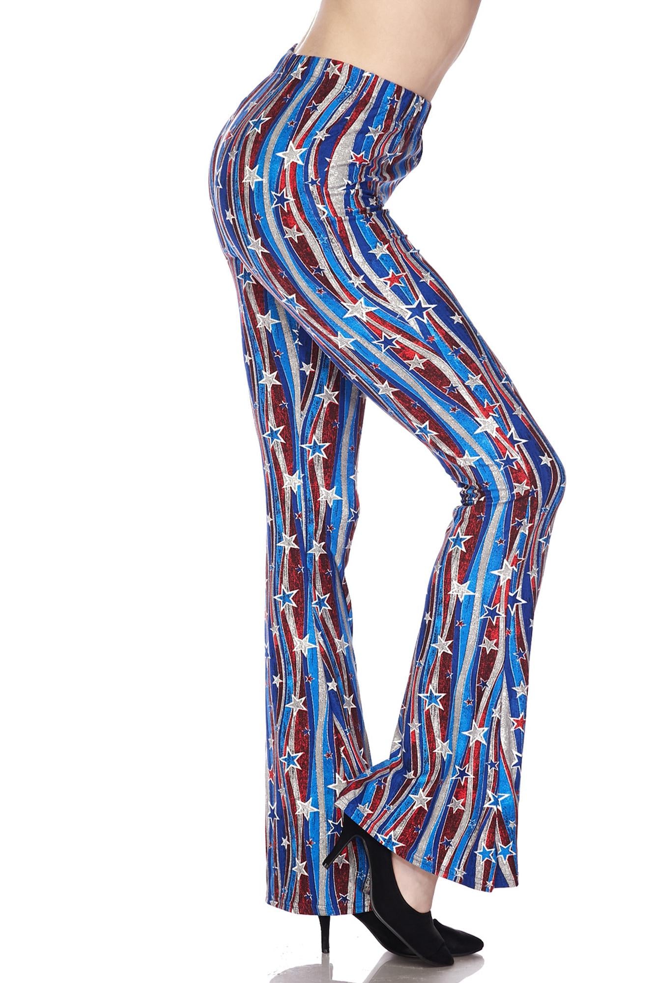 Buttery Smooth Metallic USA Flag Bell Bottom Leggings