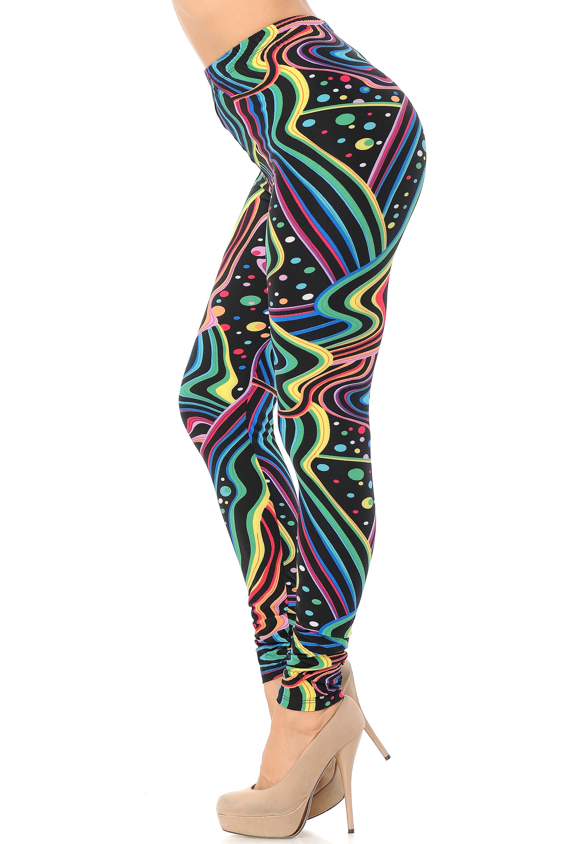 Buttery Soft Rainbow Confetti Extra Plus Size Leggings - 3X-5X (XPlus One Size,Multi Color Bold)