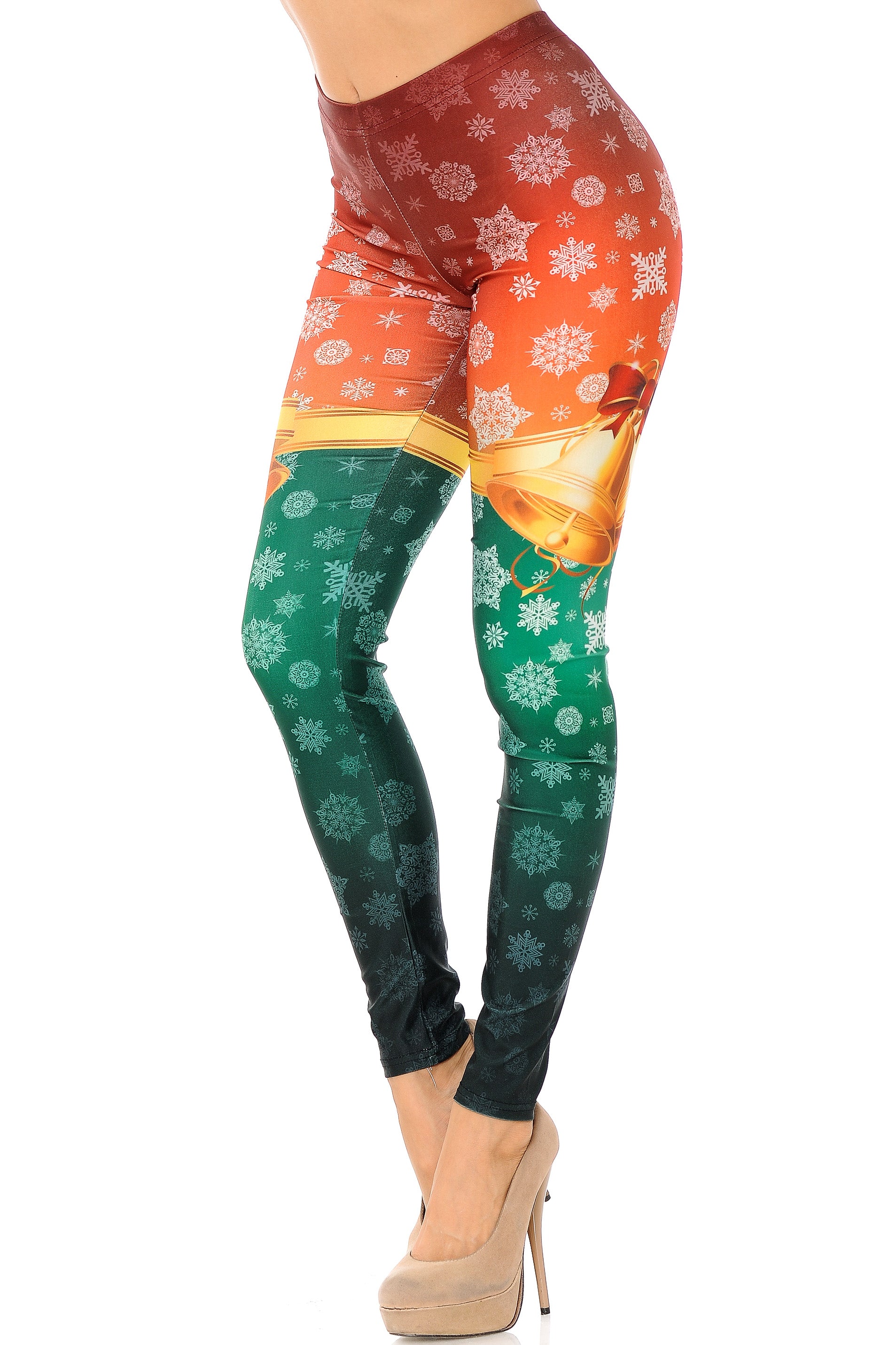 Festive Red and Green Split Christmas Bells Leggings