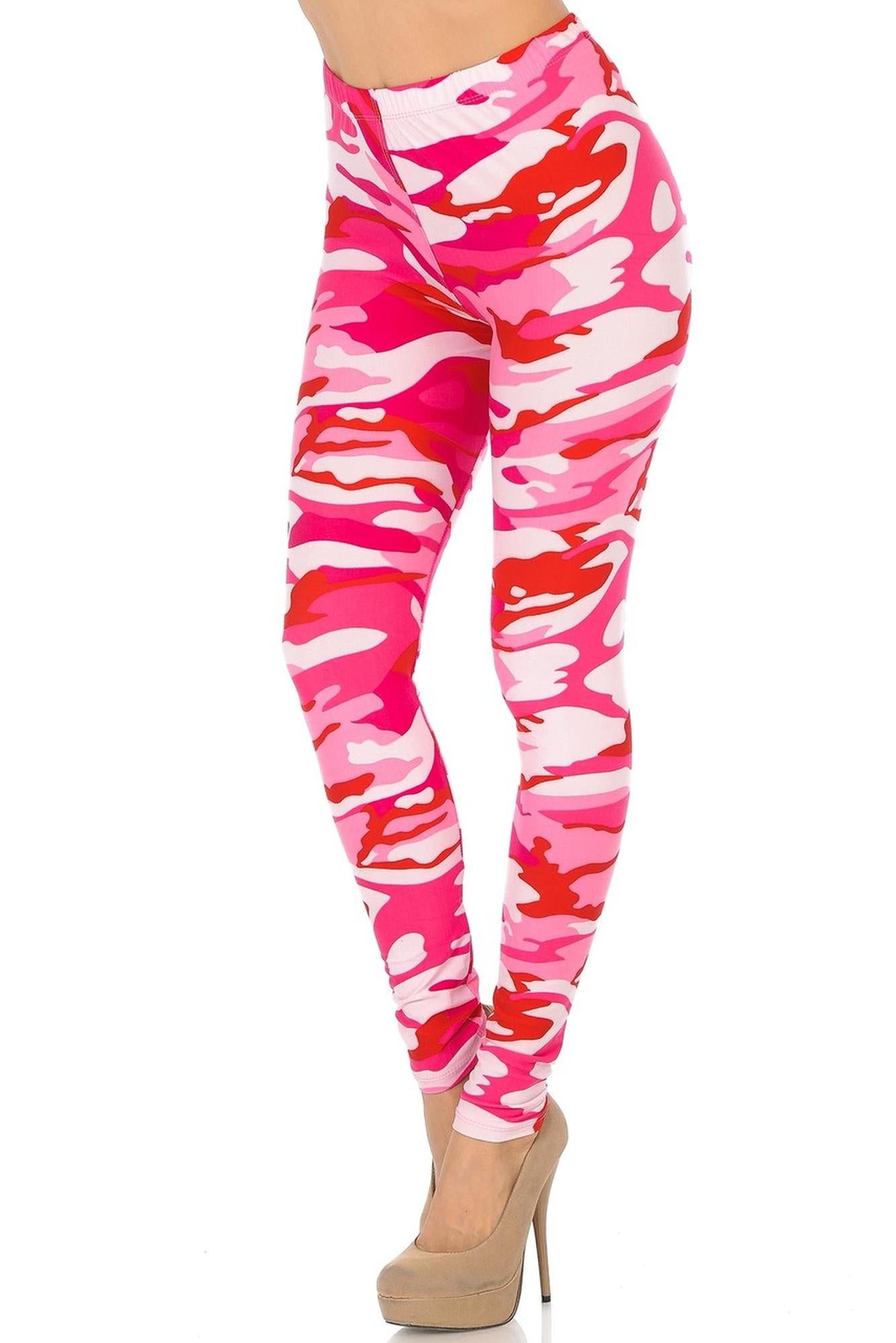 Buttery Soft Pink Camouflage Leggings - EEVEE (One Size Regular,Pink)