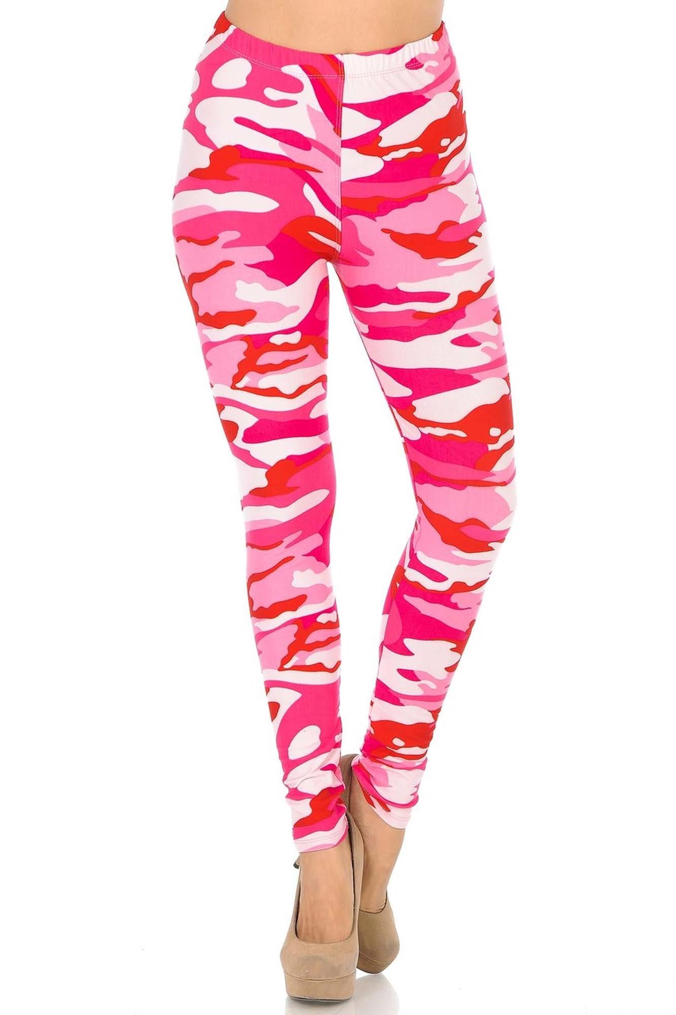 Buttery Soft Pink Camouflage Leggings - EEVEE (One Size Regular,Pink)