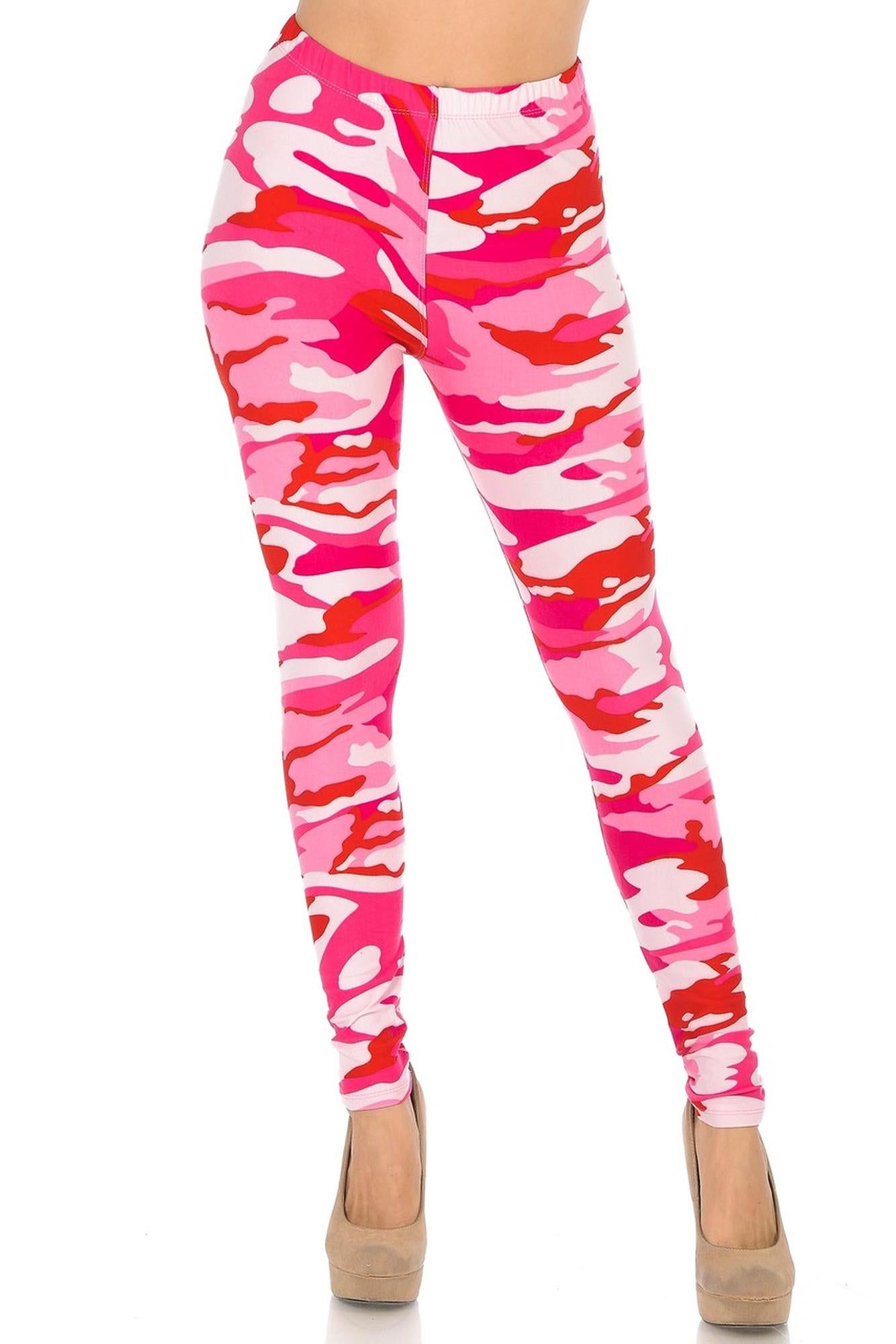 Buttery Soft Pink Camouflage Leggings - EEVEE (One Size Regular,Pink)