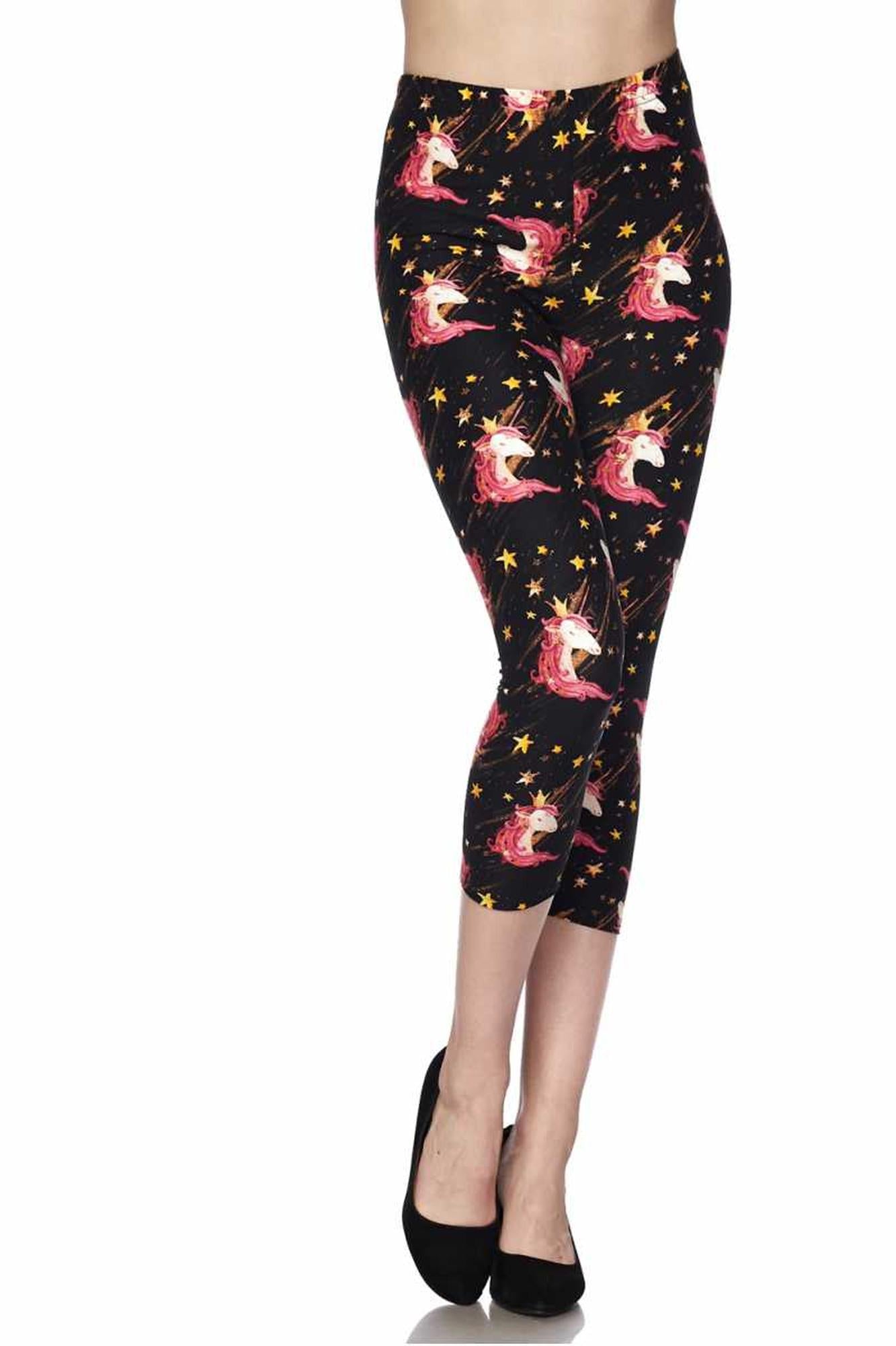 Buttery Soft Twinkle Unicorn Plus Size Capris (One Size Plus,Black)