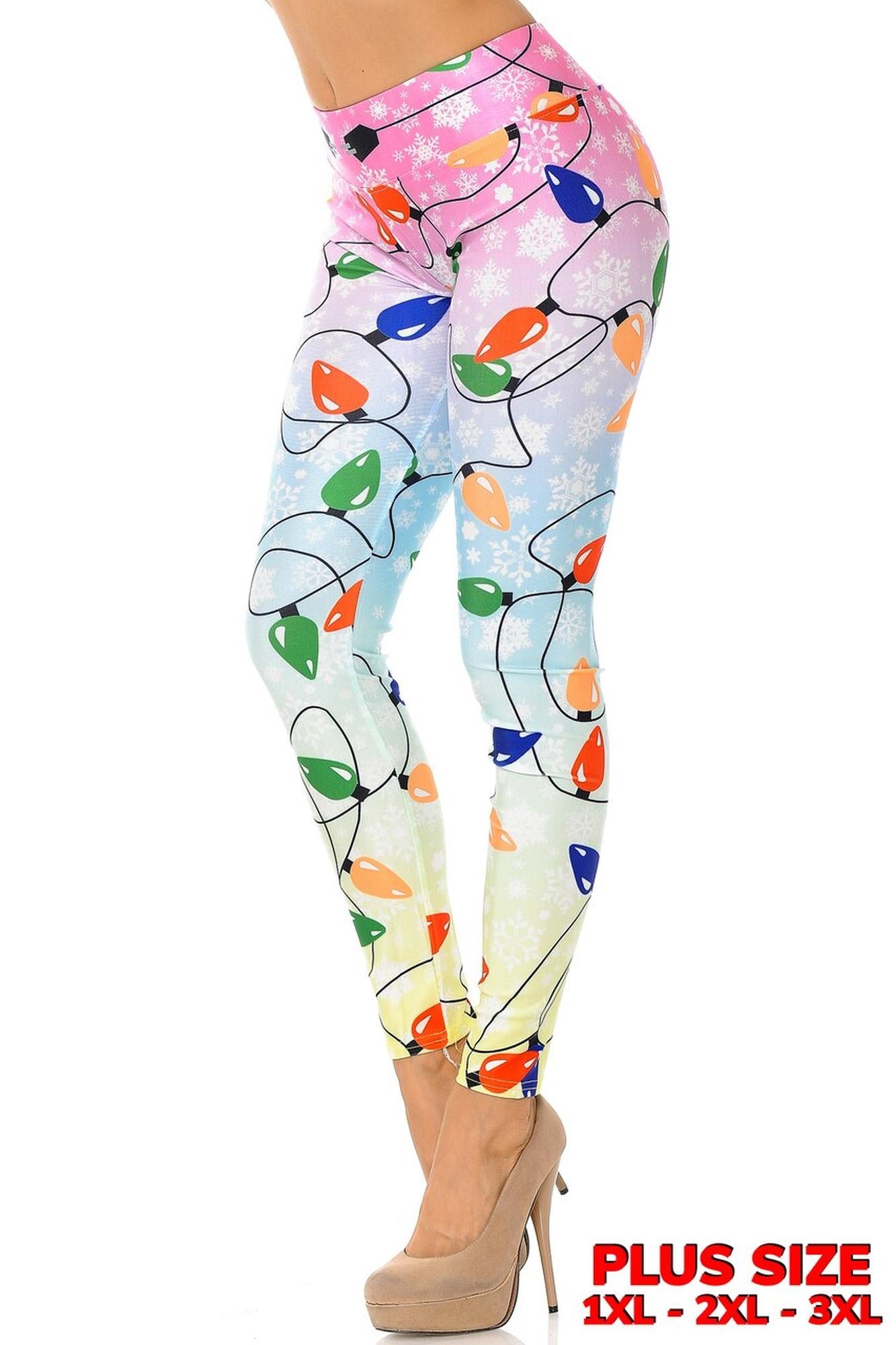 Ombre Christmas Lights High Waisted Leggings - Plus Size