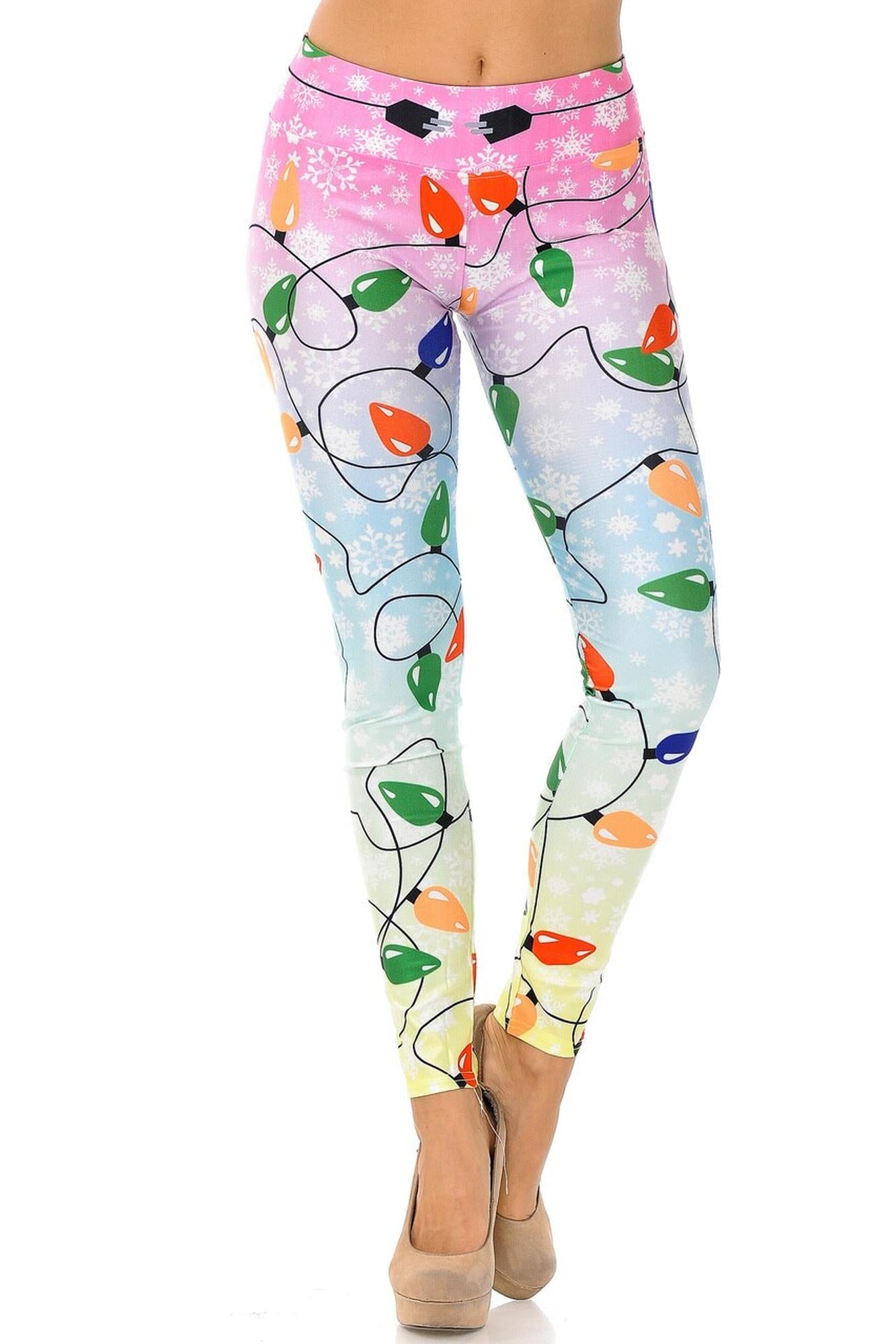 Ombre Christmas Lights High Waisted Leggings - Plus Size