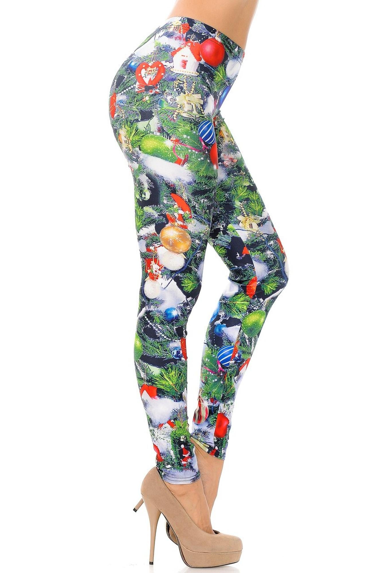 Trimmed Up Christmas Tree Leggings - Plus Size