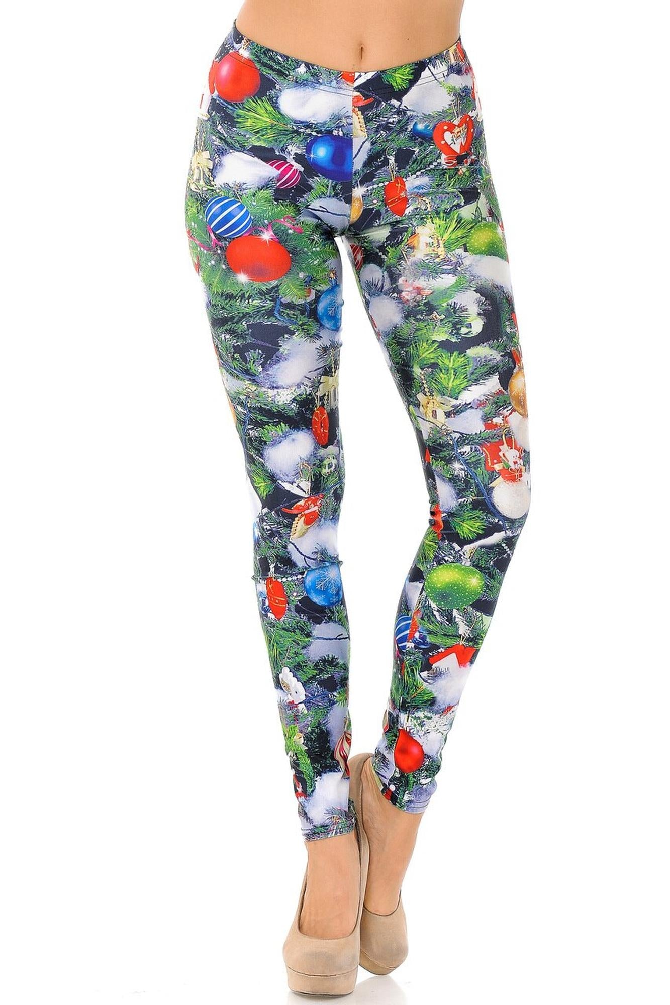 Trimmed Up Christmas Tree Leggings - Plus Size