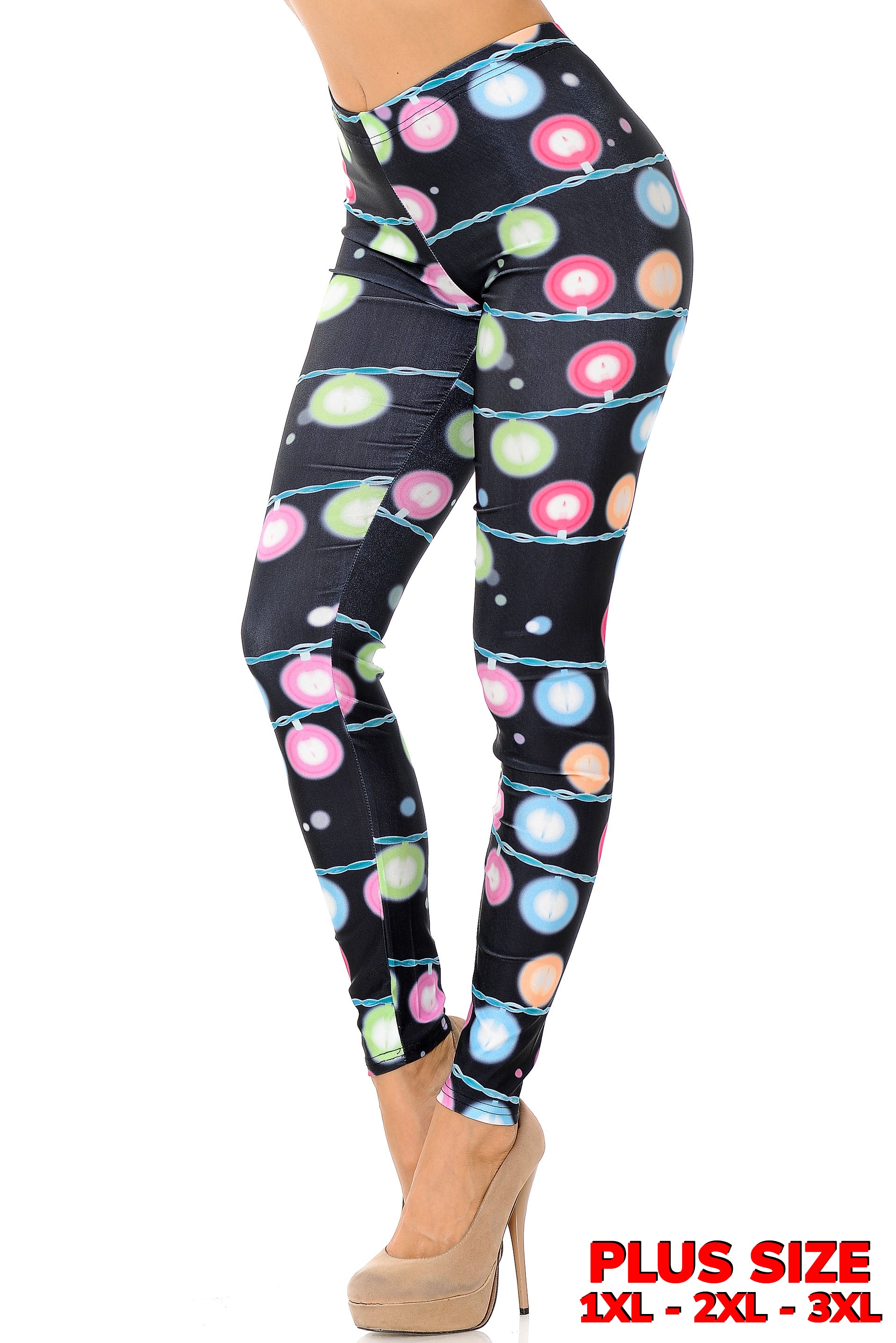 Festive Holiday Lights Leggings - Plus Size