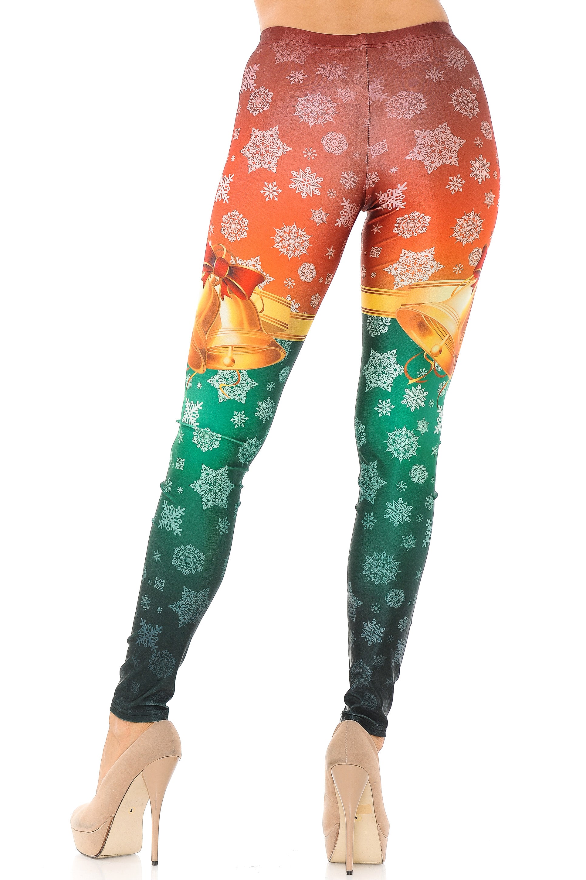 Festive Red and Green Split Christmas Bells Leggings - Plus Size