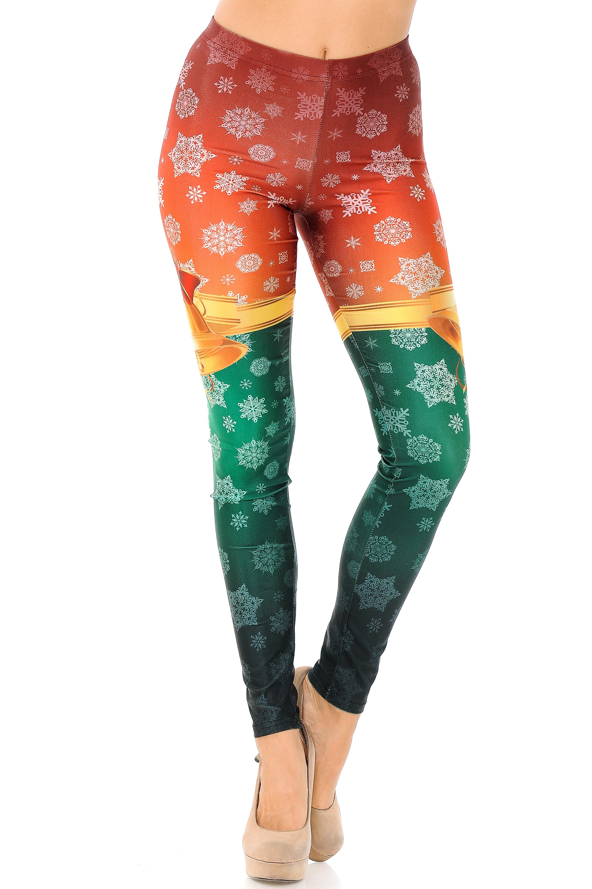 Festive Red and Green Split Christmas Bells Leggings - Plus Size