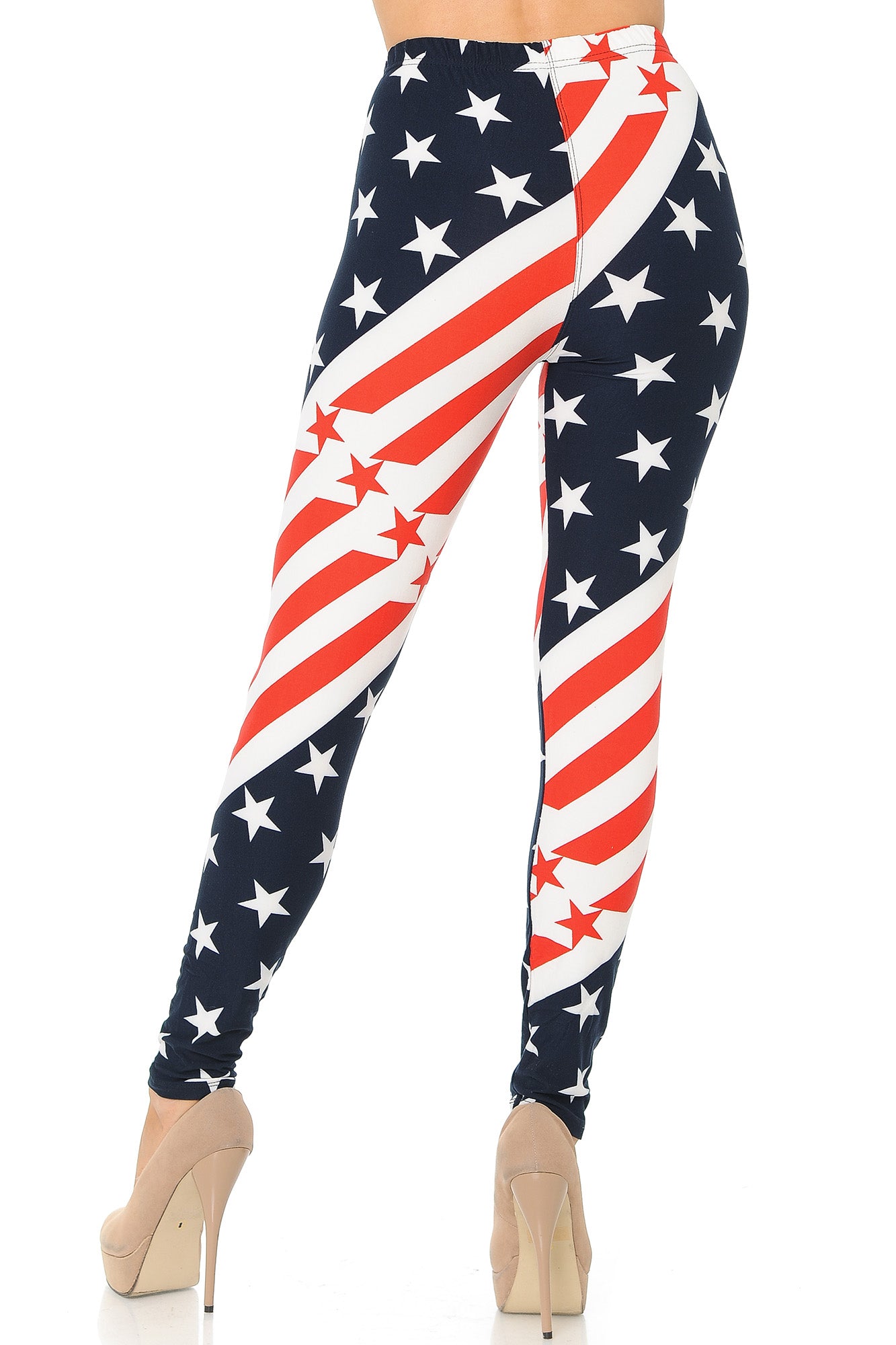 Buttery Soft Twisting USA Flag Plus Size Leggings (One Size Plus,Red)