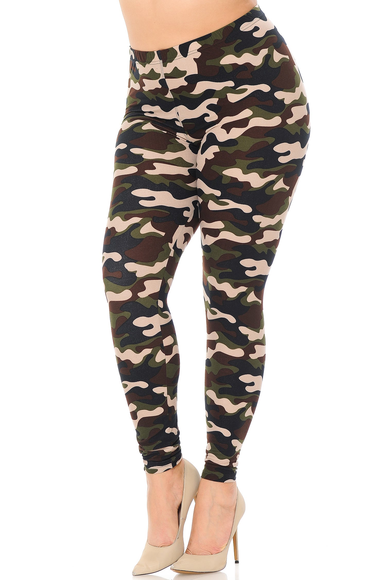 Buttery Soft Flirty Camouflage Plus Size Leggings (One Size Plus,Olive)