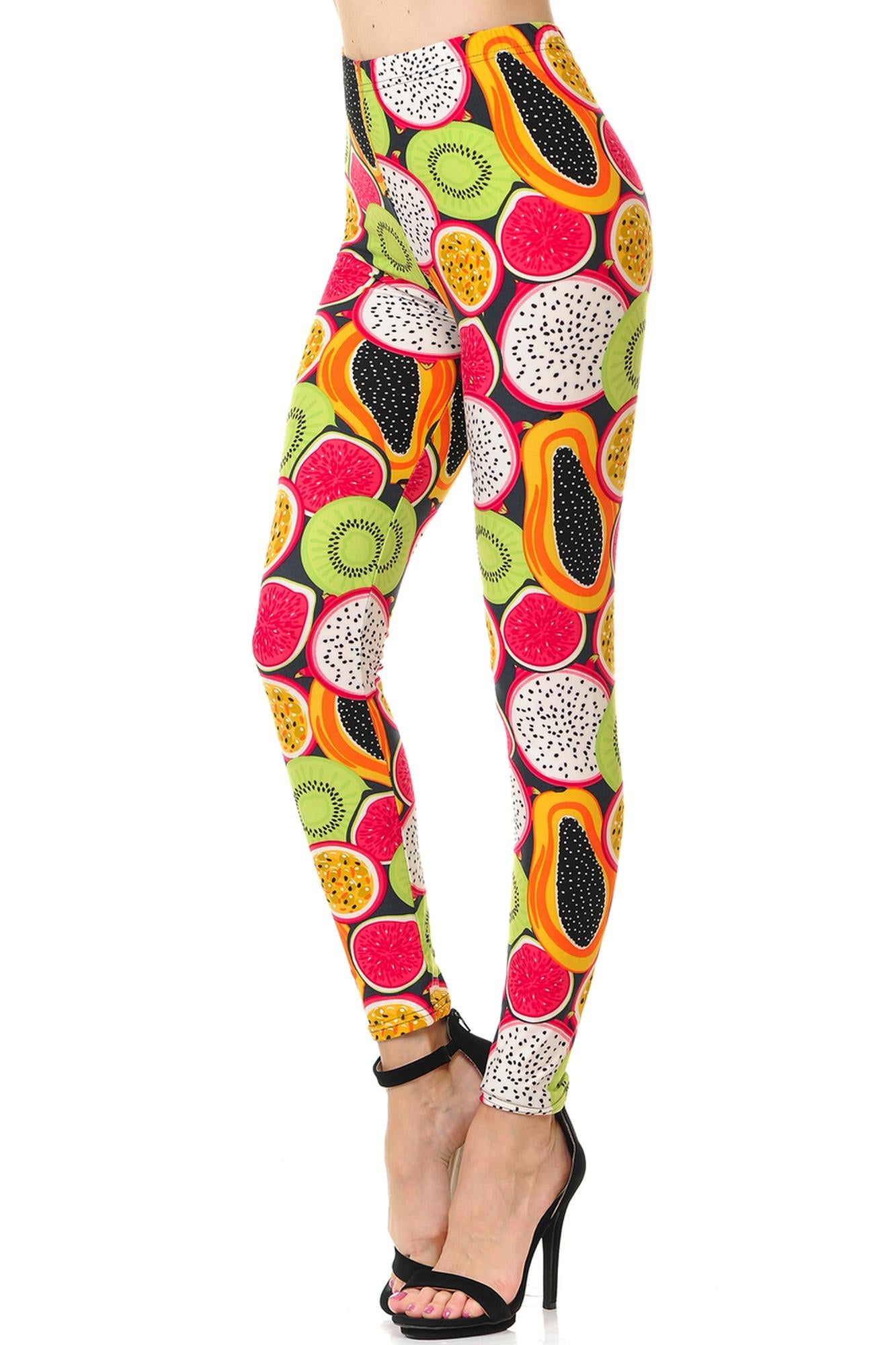 Buttery Soft Colorful Tropical Fruit Plus Size Leggings (One Size Plus,Multi Color Bold)
