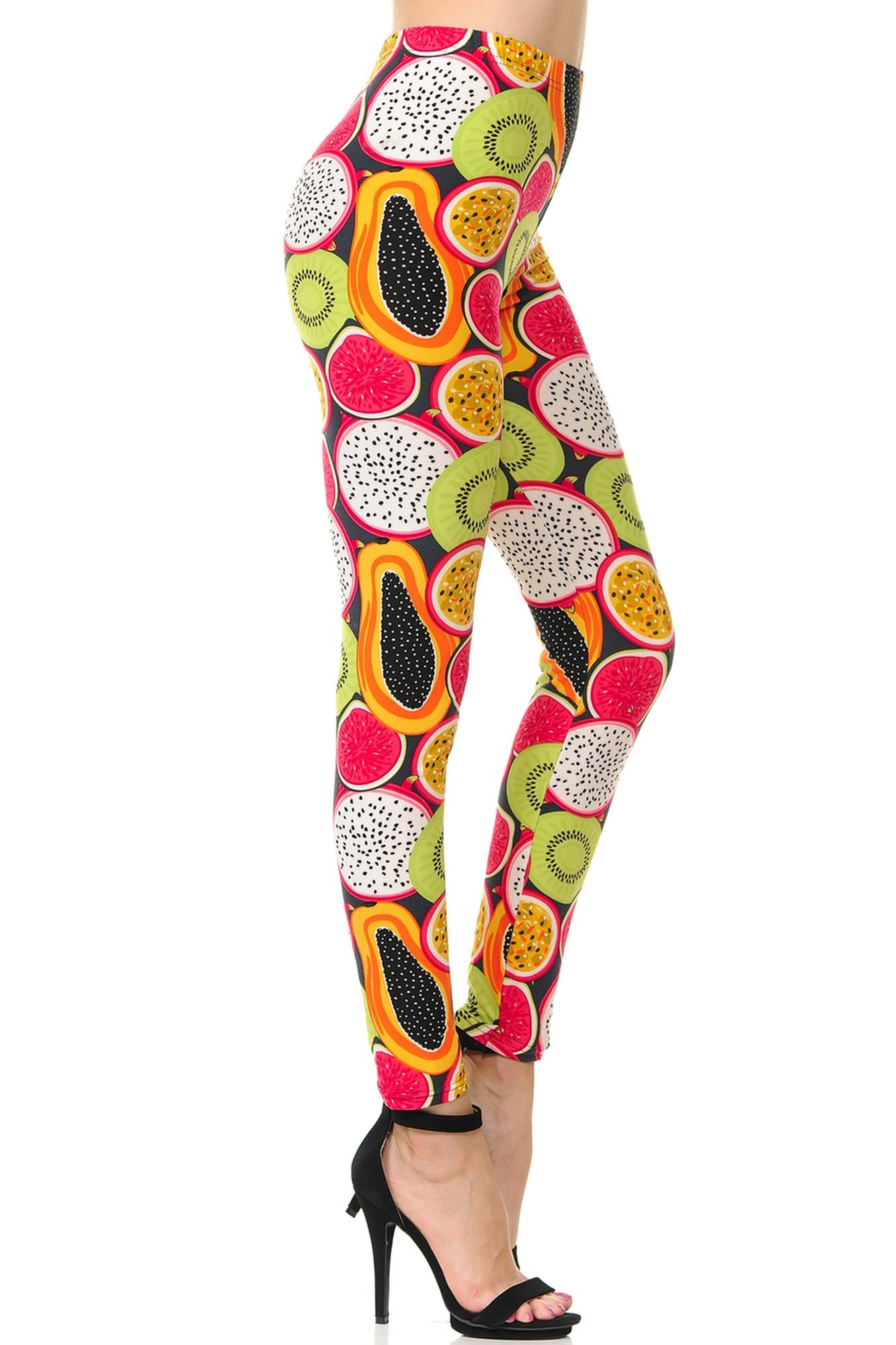 Buttery Soft Colorful Tropical Fruit Plus Size Leggings (One Size Plus,Multi Color Bold)