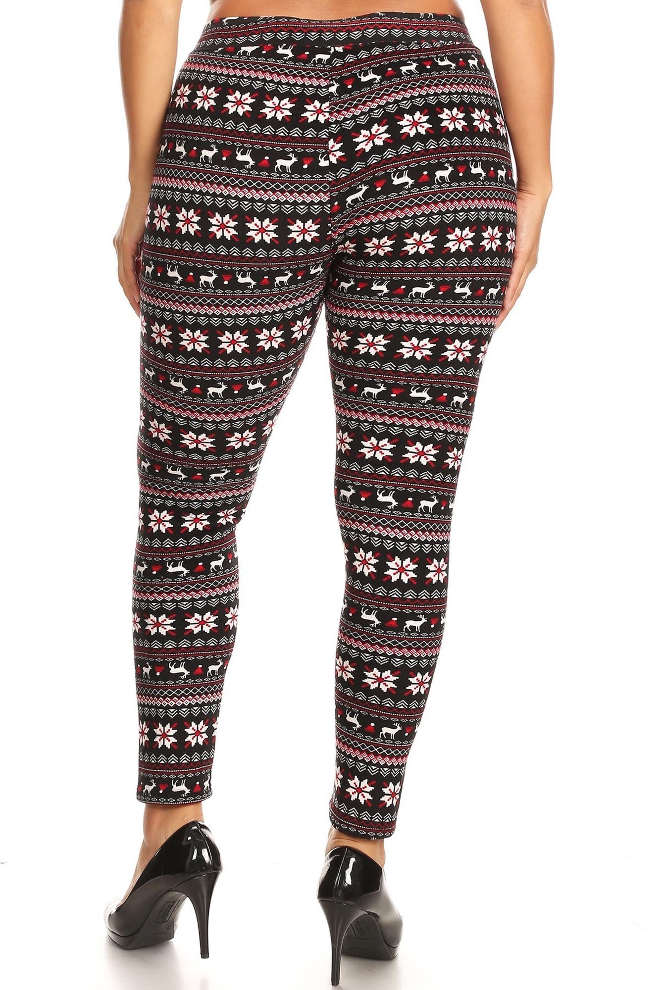 Cozy Warm Snowflakes and Reindeer Lined Plus Size Leggings