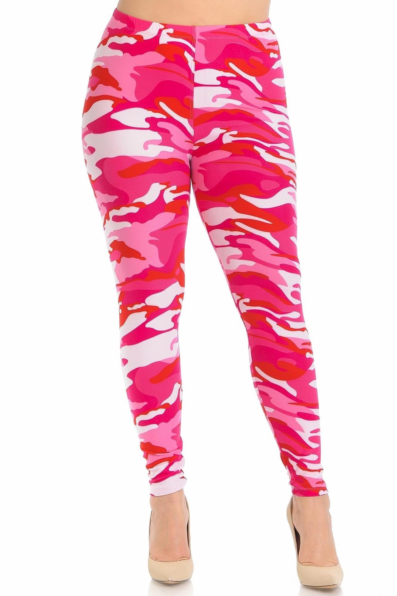 Buttery Soft Pink Camouflage Plus Size Leggings - EEVEE (One Size Plus,Pink)