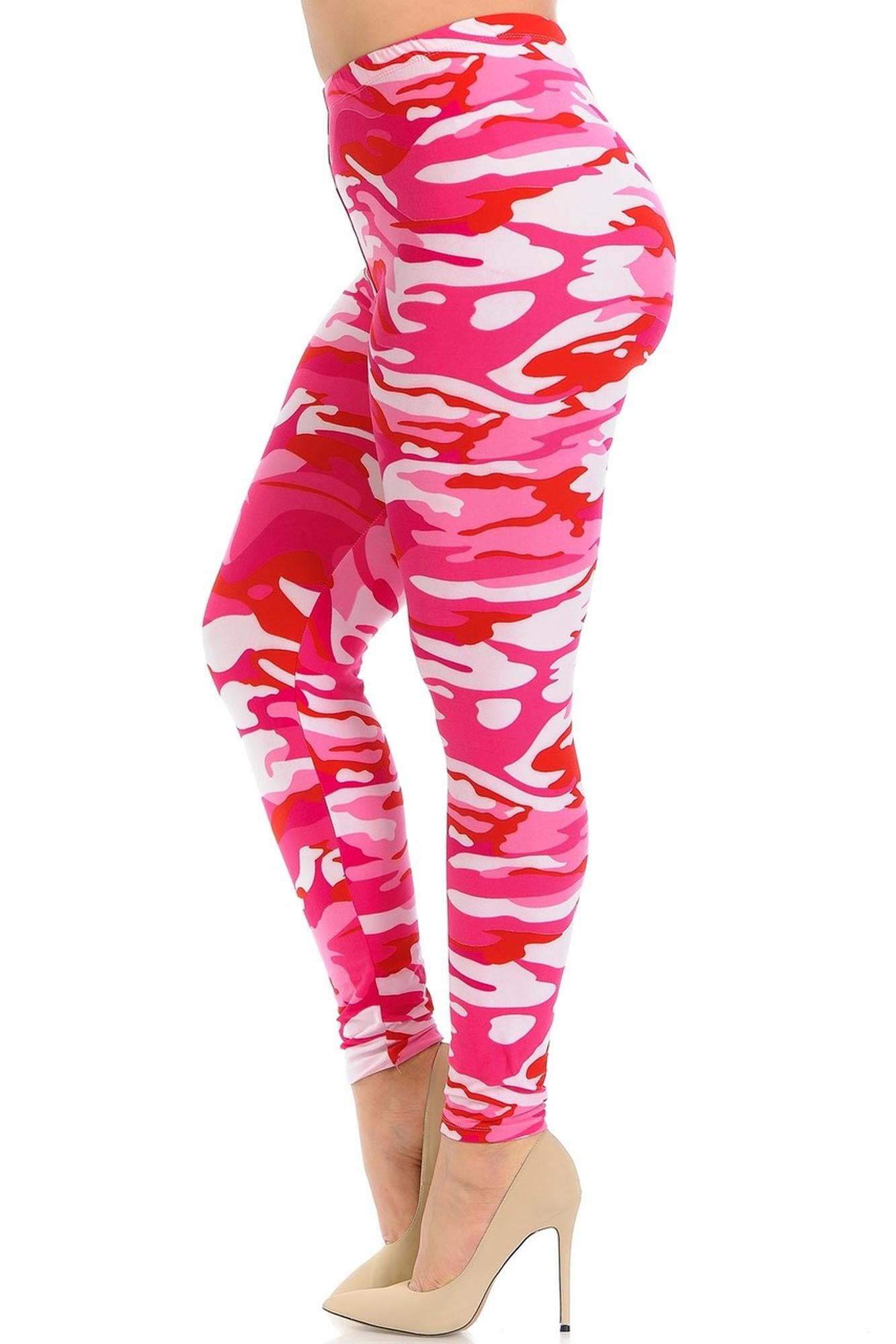 Buttery Soft Pink Camouflage Plus Size Leggings - EEVEE (One Size Plus,Pink)