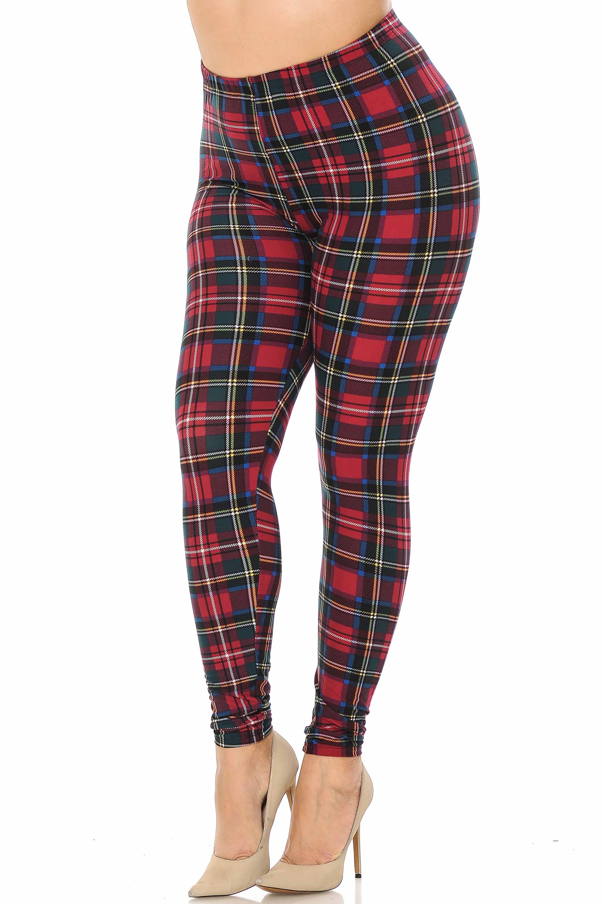 Buttery Smooth Modish Plaid Plus Size Leggings (One Size Plus,Burgundy)
