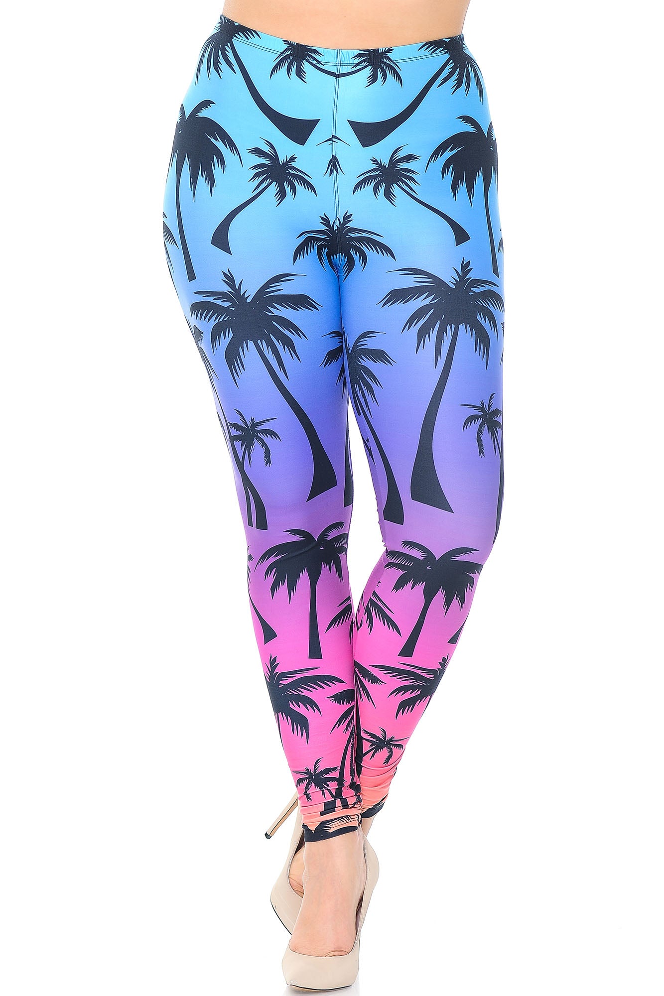 Creamy Soft Ombre Palm Tree Plus Size Leggings - USA Fashion (One Size Plus,Multi Color Bold)