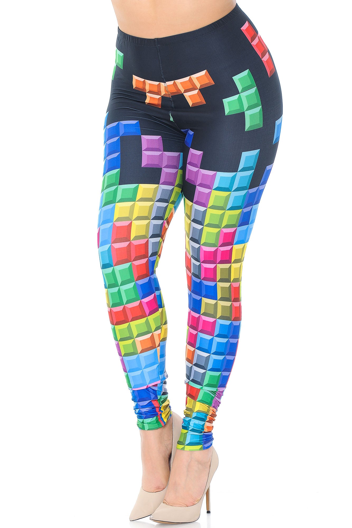 Creamy Soft Tetris Plus Size Leggings - USA Fashion (One Size Plus,Multi Color Bold)