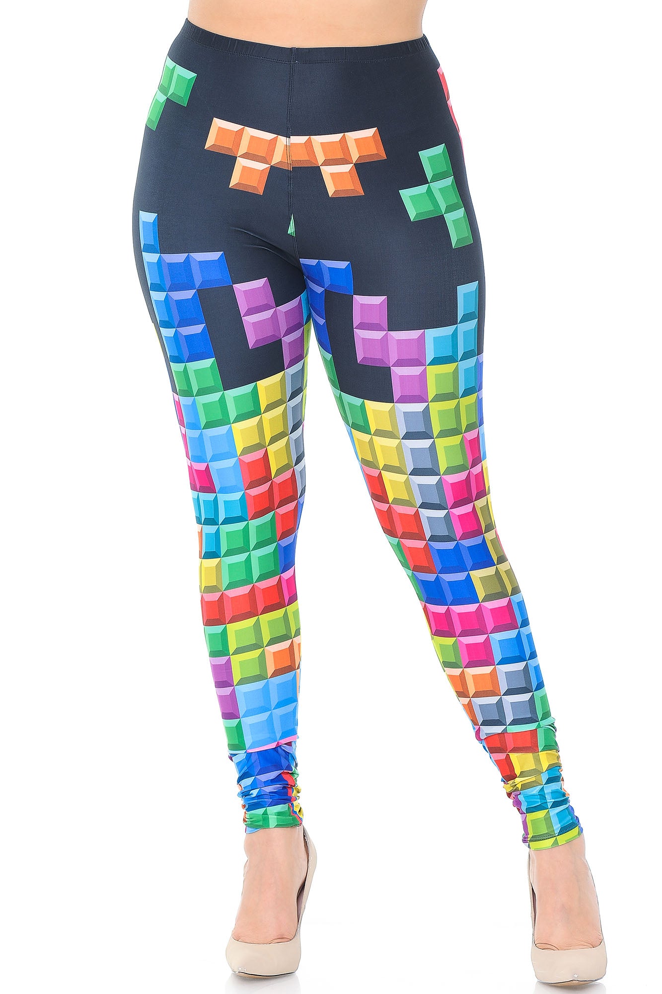 Creamy Soft Tetris Plus Size Leggings - USA Fashion (One Size Plus,Multi Color Bold)