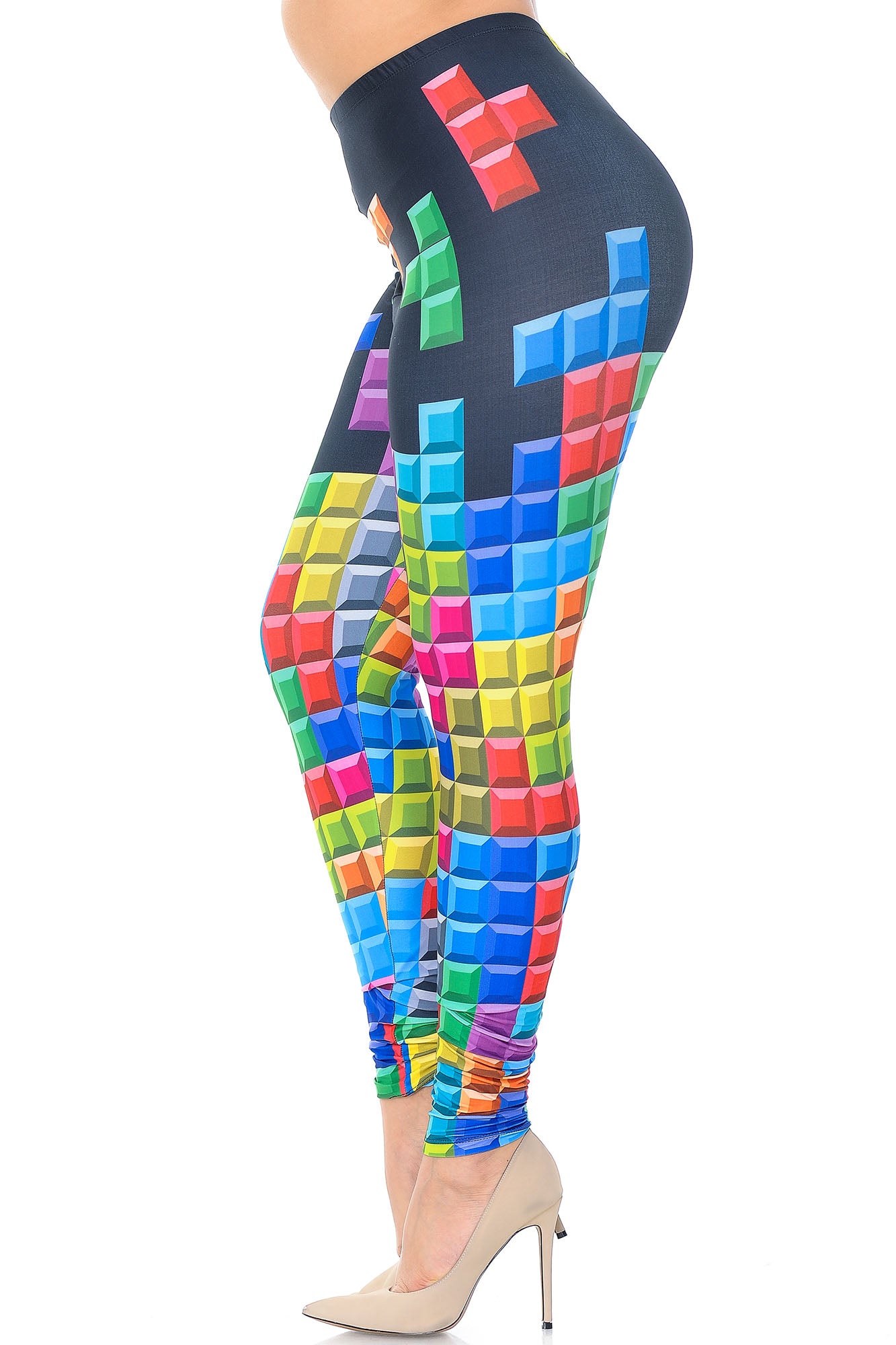 Creamy Soft Tetris Plus Size Leggings - USA Fashion (One Size Plus,Multi Color Bold)