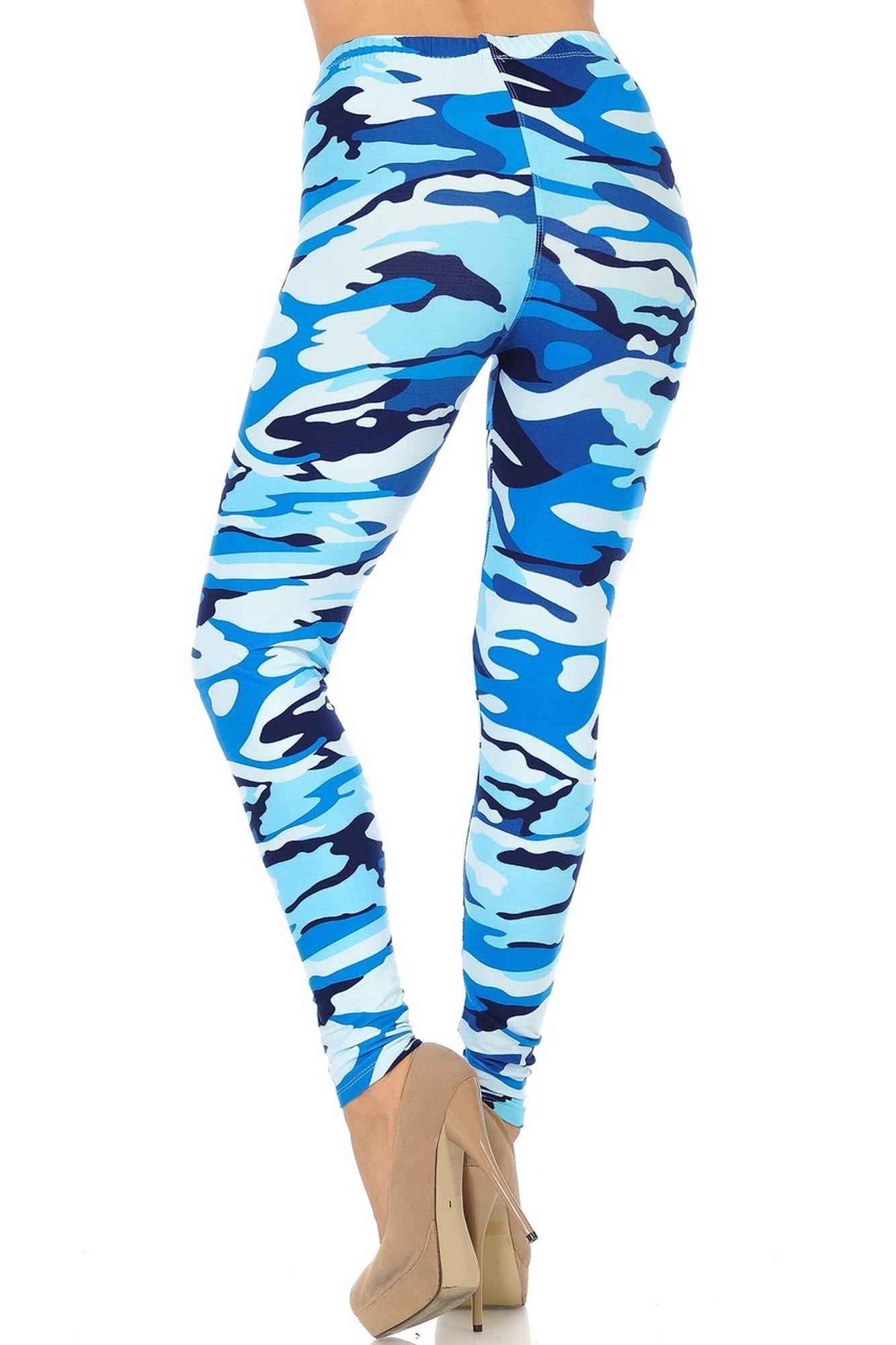 Buttery Soft Blue Camouflage Leggings - EEVEE (One Size Regular,Blue)