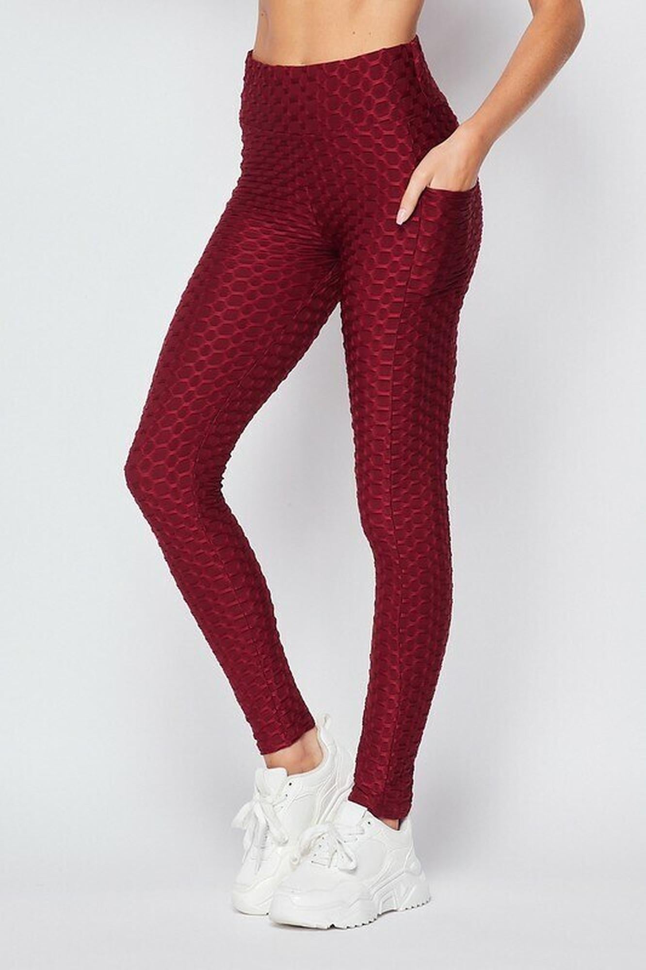 Scrunch Butt Popcorn Textured High Waisted Leggings with Pockets - Zinati (W&J)