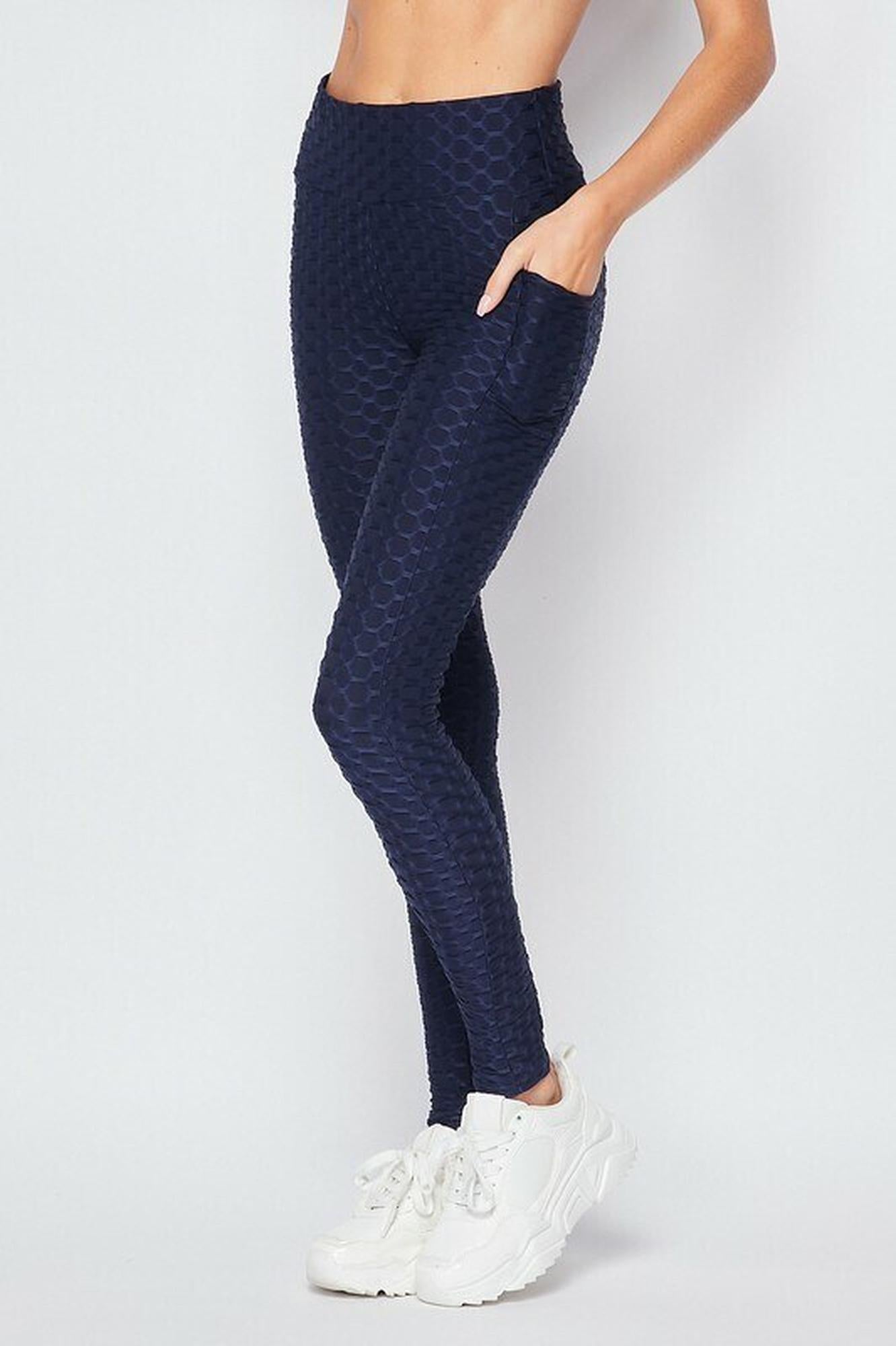 Scrunch Butt Popcorn Textured High Waisted Leggings with Pockets - Zinati (W&J)