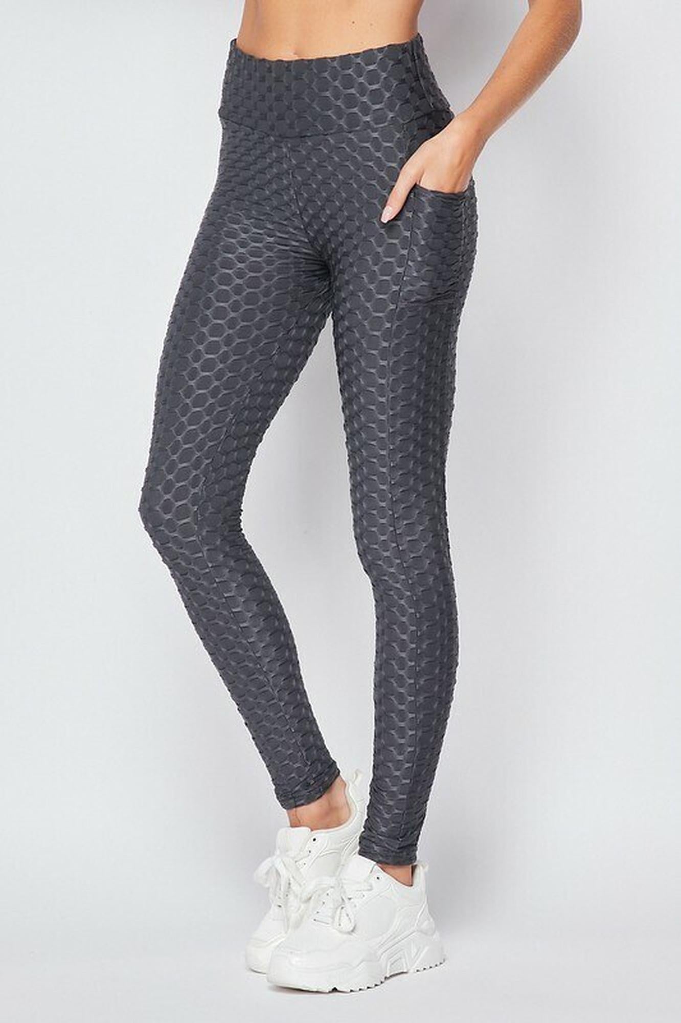 Scrunch Butt Popcorn Textured High Waisted Leggings with Pockets - Zinati (W&J)
