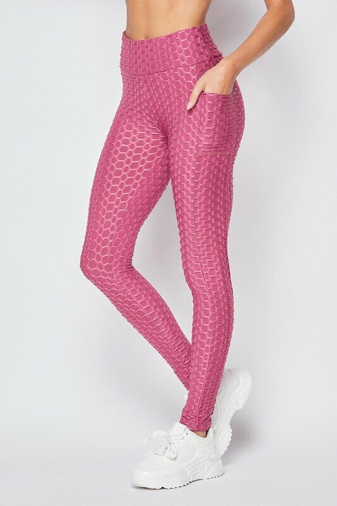 Scrunch Butt Popcorn Textured High Waisted Leggings with Pockets - Zinati (W&J)