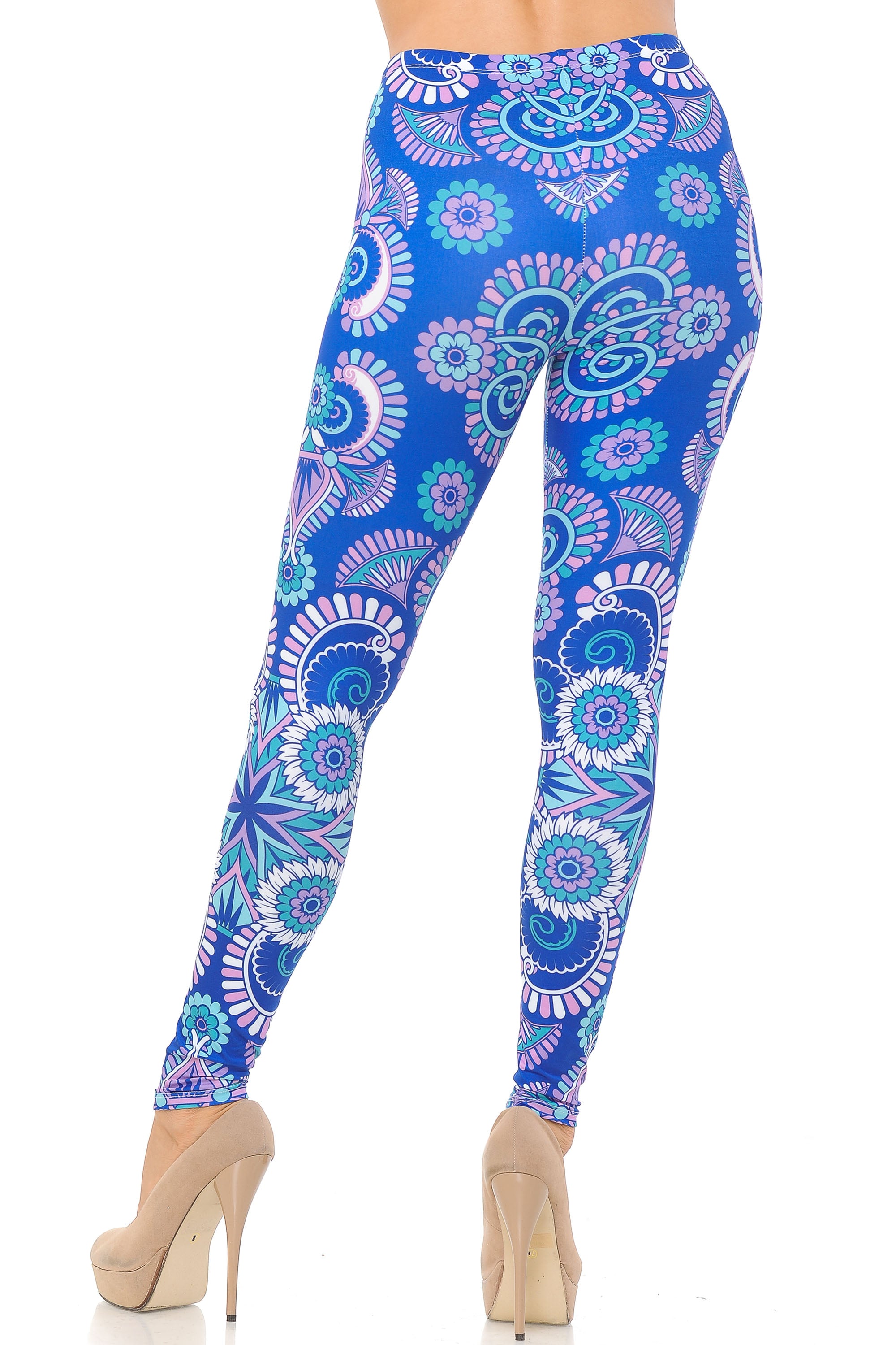 Creamy Soft Blue Mandala Burst Leggings (One Size Regular,Blue)
