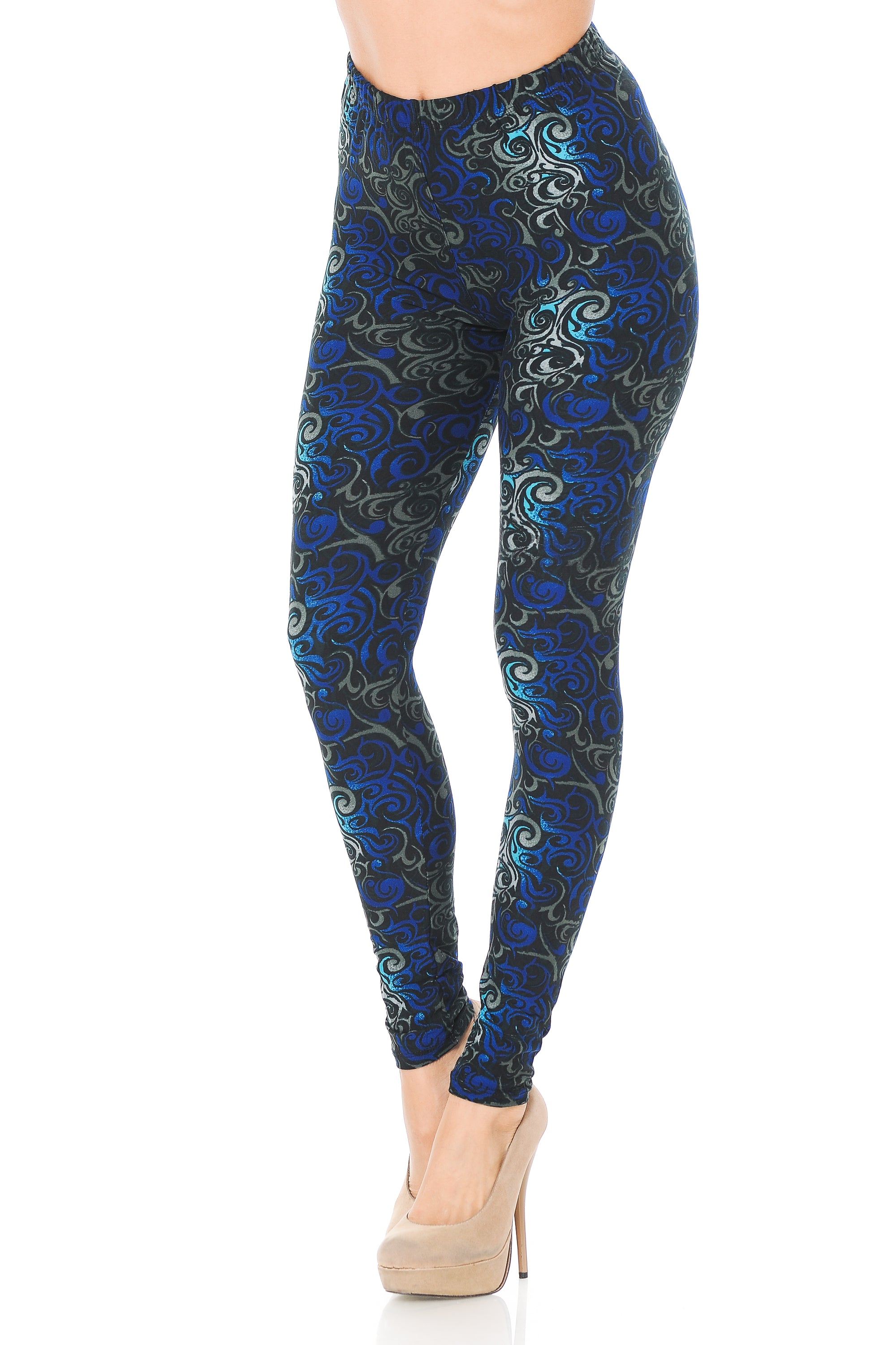 Buttery Smooth Blue Tangled Swirl Leggings - Extra Small (XSmall One Size,Blue)