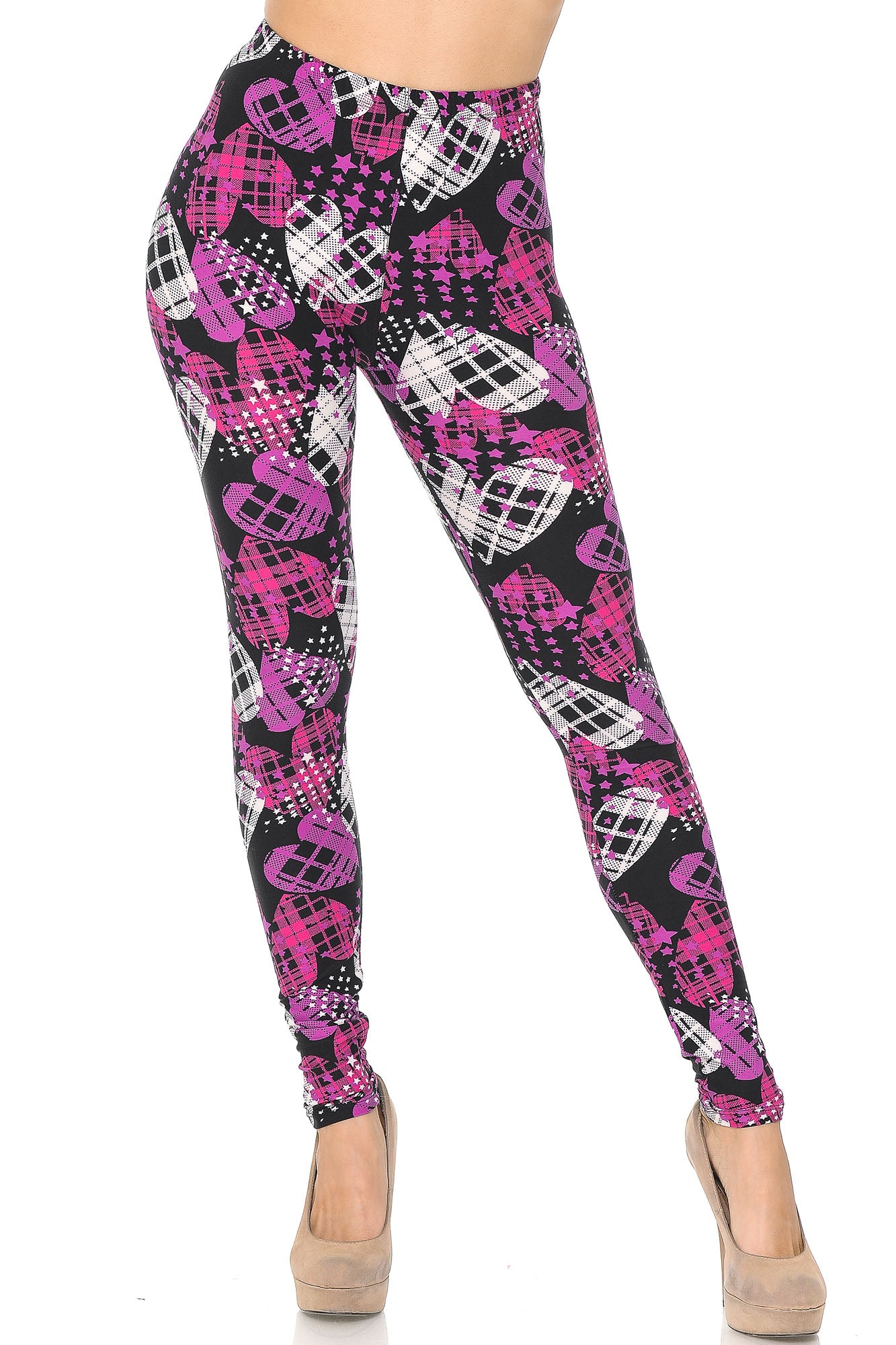 Buttery Smooth Stars and Plaid Hearts Leggings - Extra Small (One Size Regular,Fuchsia)