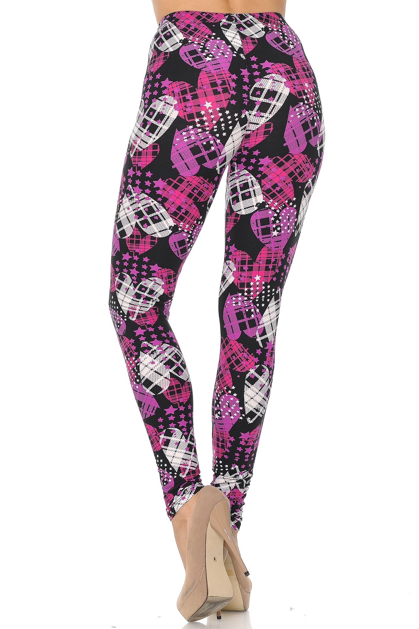 Buttery Smooth Stars and Plaid Hearts Leggings - Extra Small (One Size Regular,Fuchsia)