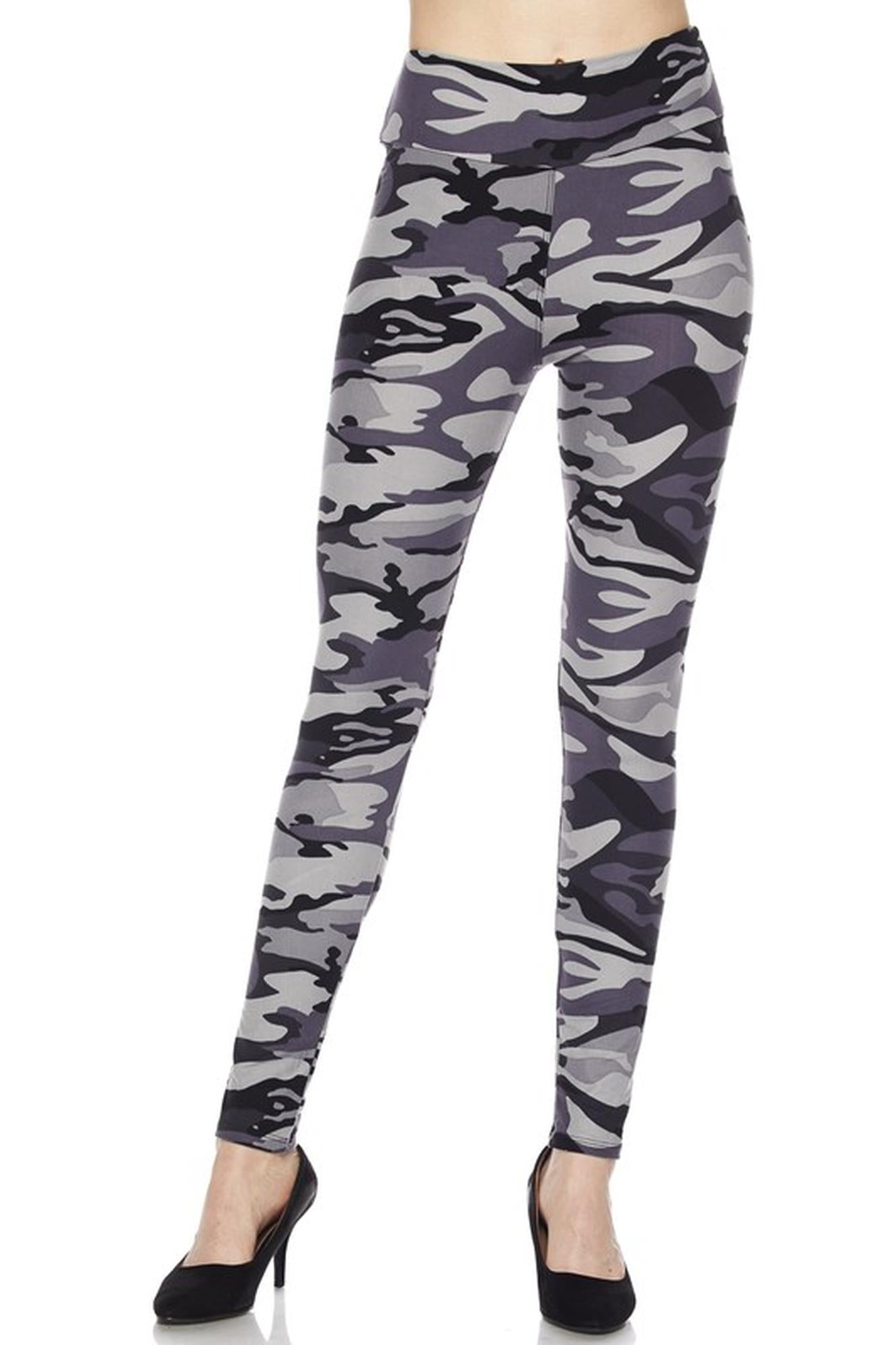 Buttery Soft Charcoal Camouflage High Waist Leggings (One Size Regular,Charcoal)