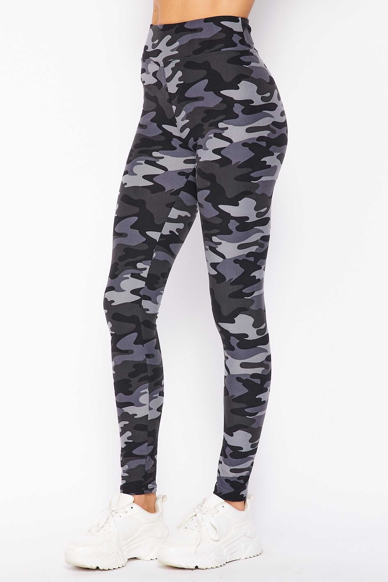 Buttery Soft Charcoal Camouflage High Waist Leggings (One Size Regular,Charcoal)