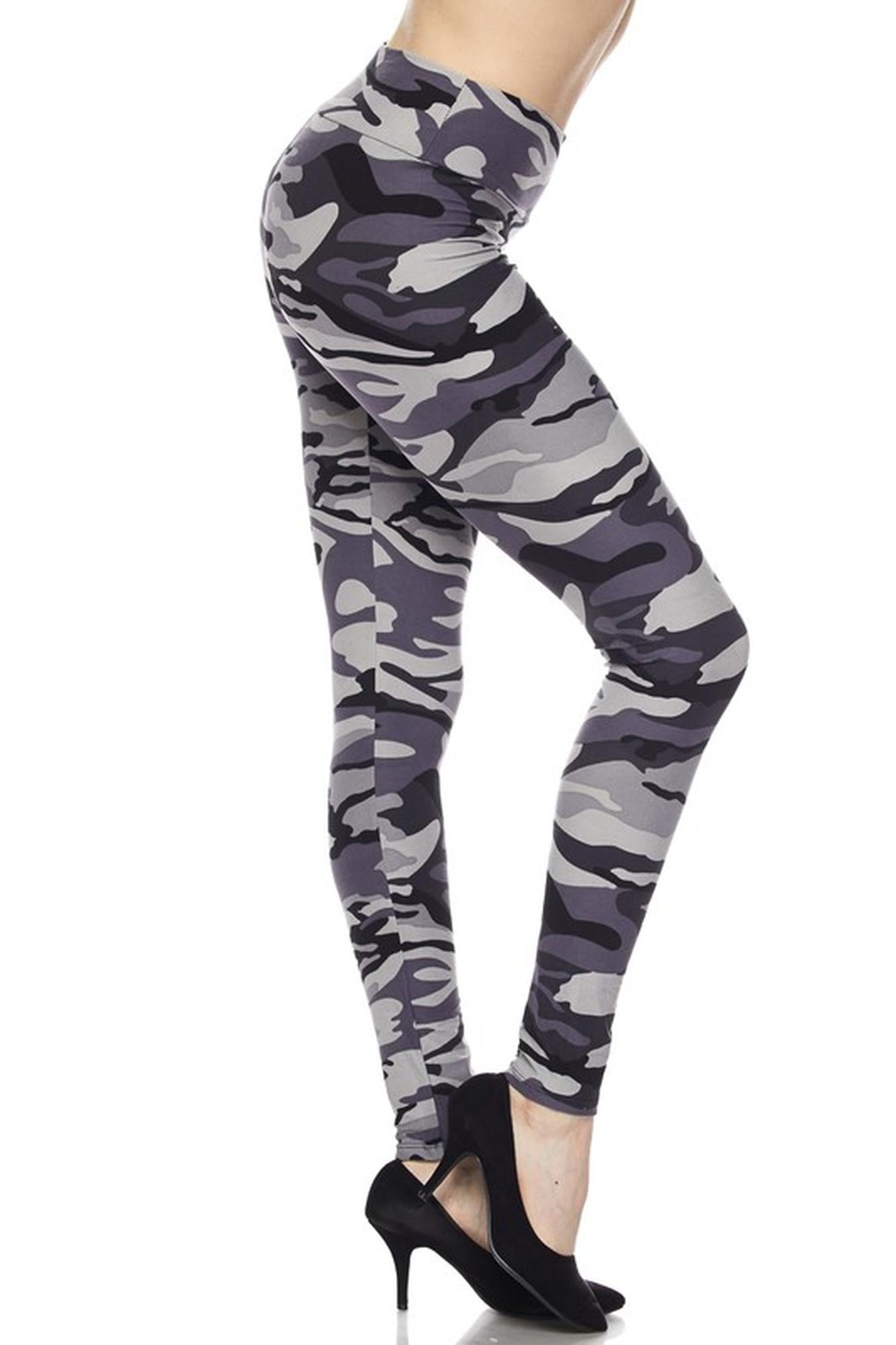 Buttery Soft Charcoal Camouflage High Waist Leggings (One Size Regular,Charcoal)